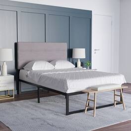 Emma + Oliver - Gannon Modern Upholstered Headboard with Horizontal Line Stitching and Adjustable Height Rails - Gray