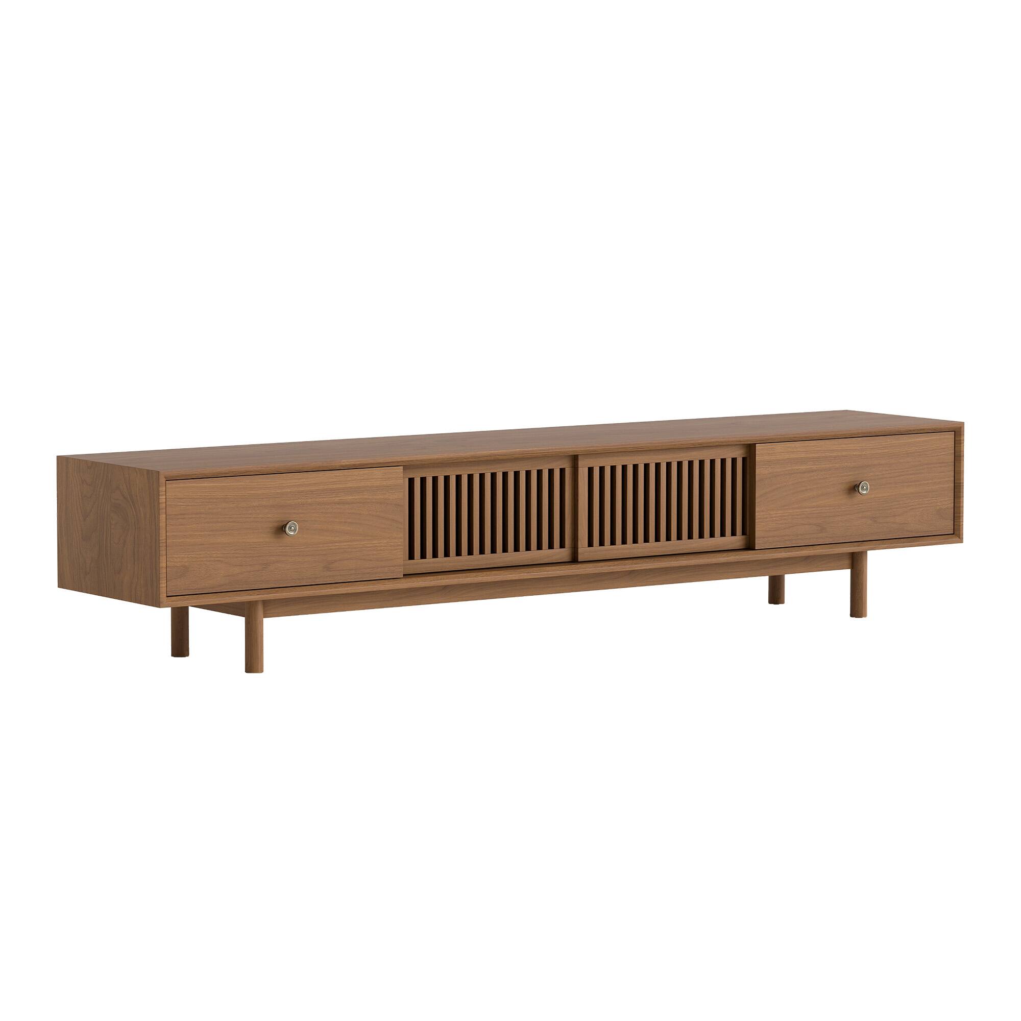 Alt View 4. luck idea - Mid-Century Modern 78.7" TV Stand, 2 Storage Drawers, Cable Management Port & Solid Wood Legs - Walnut Color.
