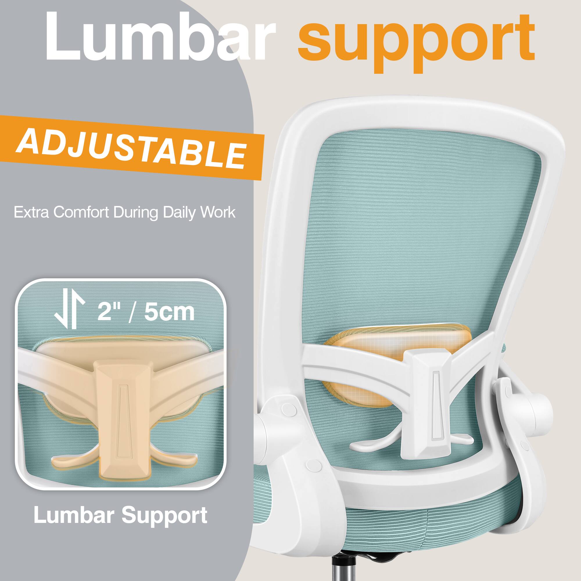 Lumbar support, ADJUSTABLE, Extra Comfort During Daily Work, 2" / 5cm, Lumbar Support