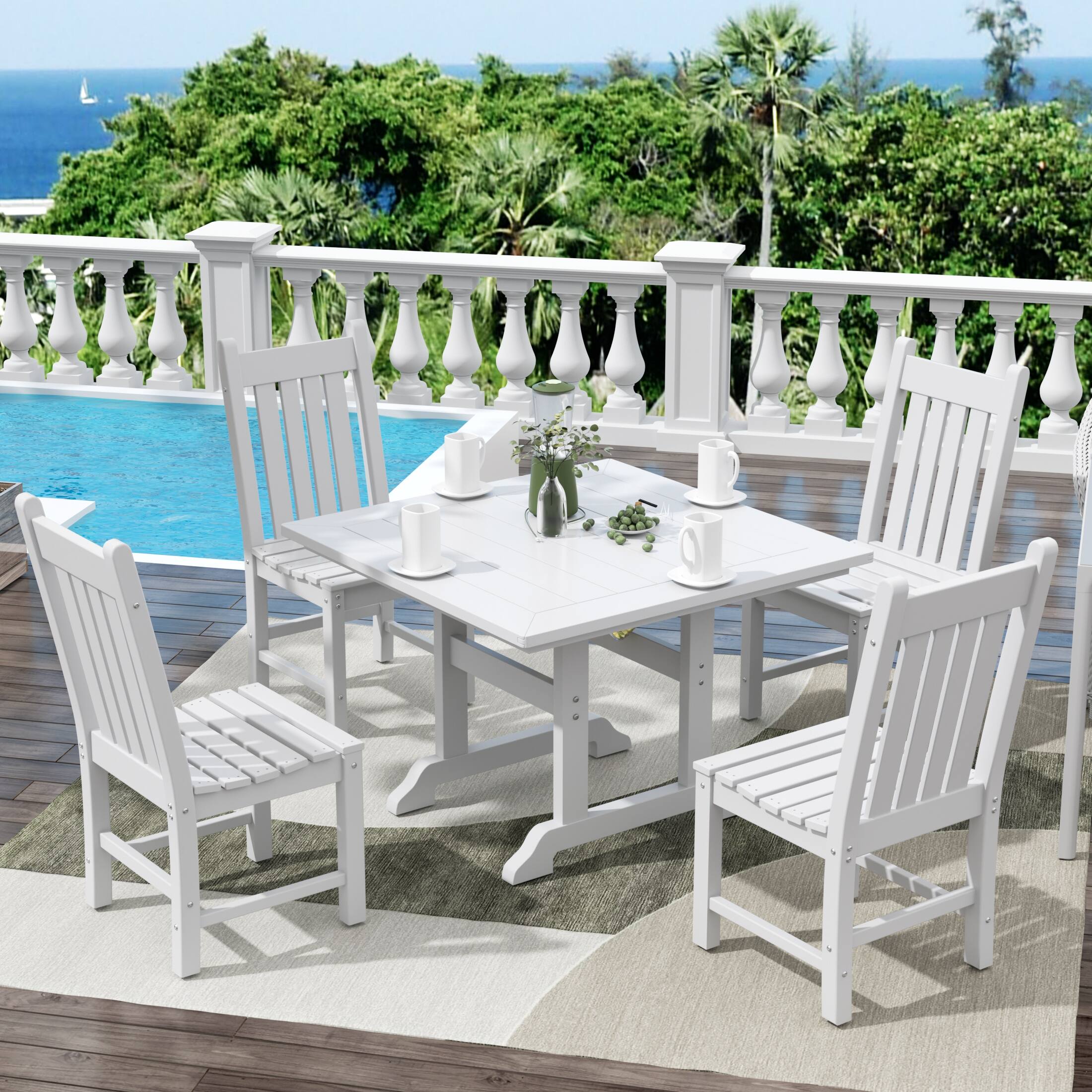 Angle. WestinTrends - WestinTrends Malibu 5 Piece Outdoor Patio Dining Set Outdoor Square Table and Chair Set - White.