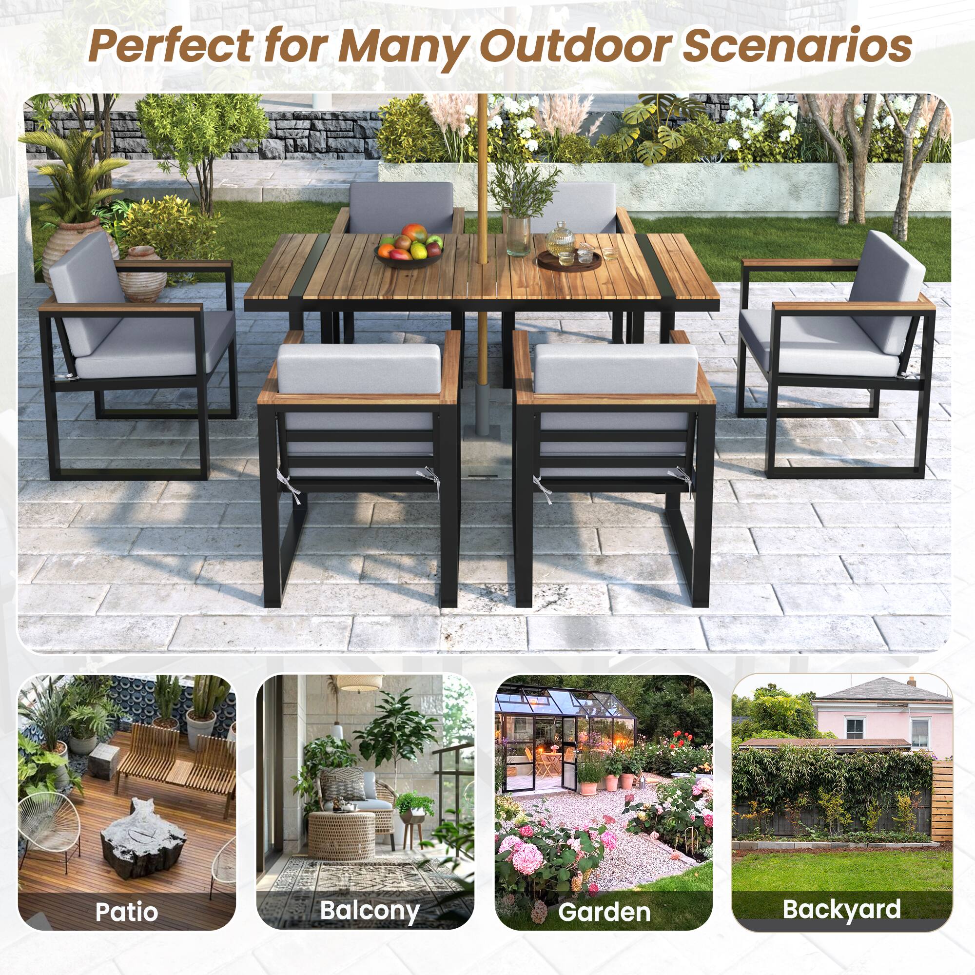 Perfect for Many Outdoor Scenarios

Patio  
Balcony  
Garden  
Backyard