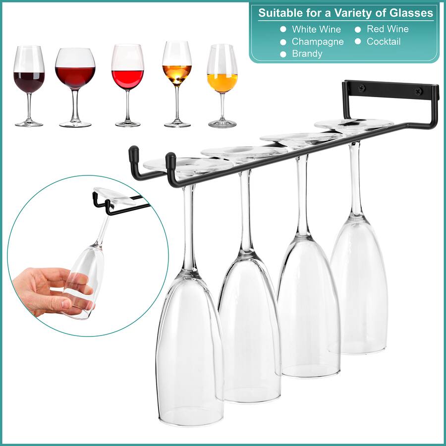 Sorbus Wall Mount Wine Rack + Under Cabinet Wine Glass Holder Set, Wine ...