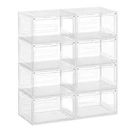 Songmics Home - Shoe Boxes Set of 8, Stackable Shoe Organizers with Doors, 13 x 11.2 x 7.6 Inches, Fits Shoes up to US Size 12 - Transparent White