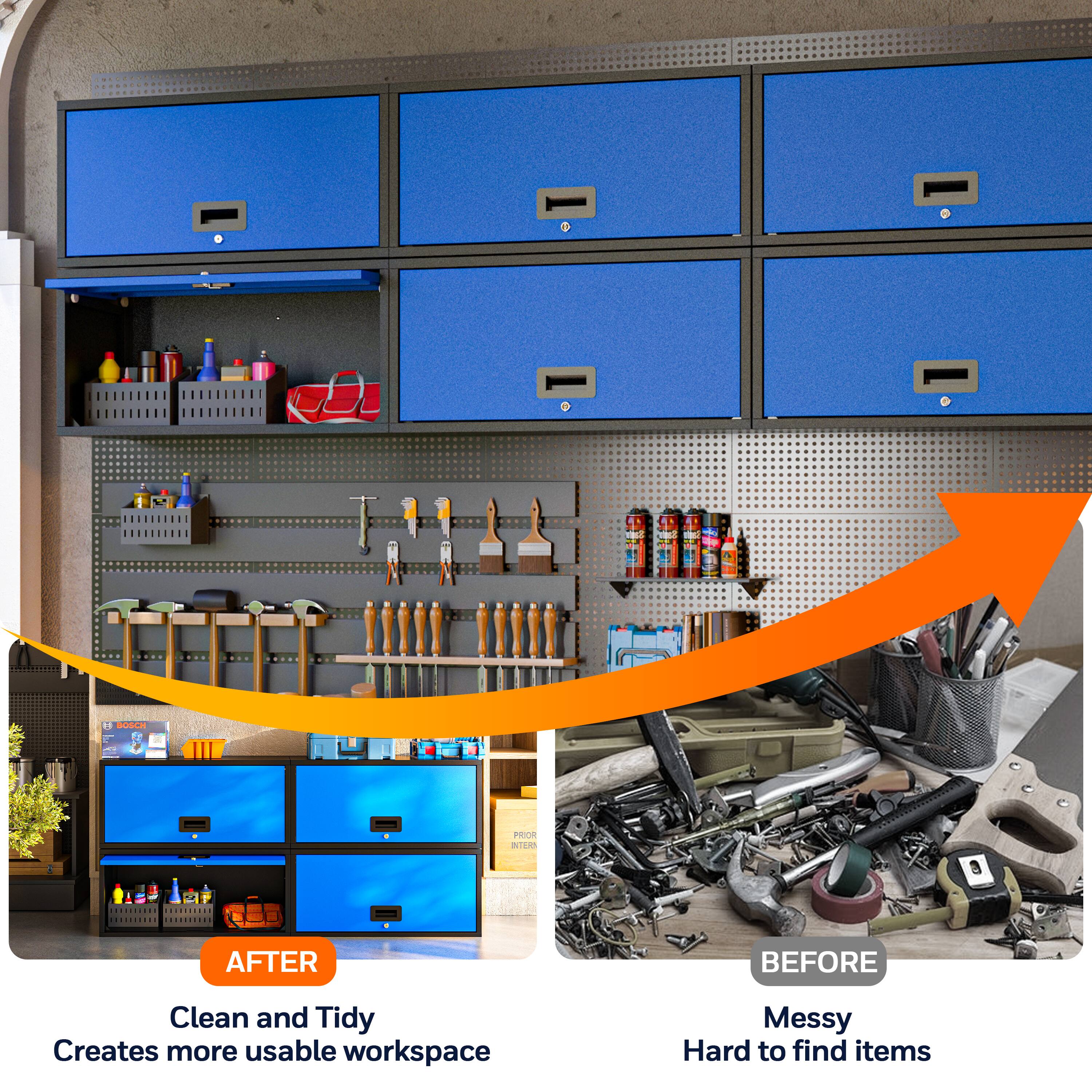 **AFTER**  
Clean and Tidy  
Creates more usable workspace

**BEFORE**  
Messy  
Hard to find items