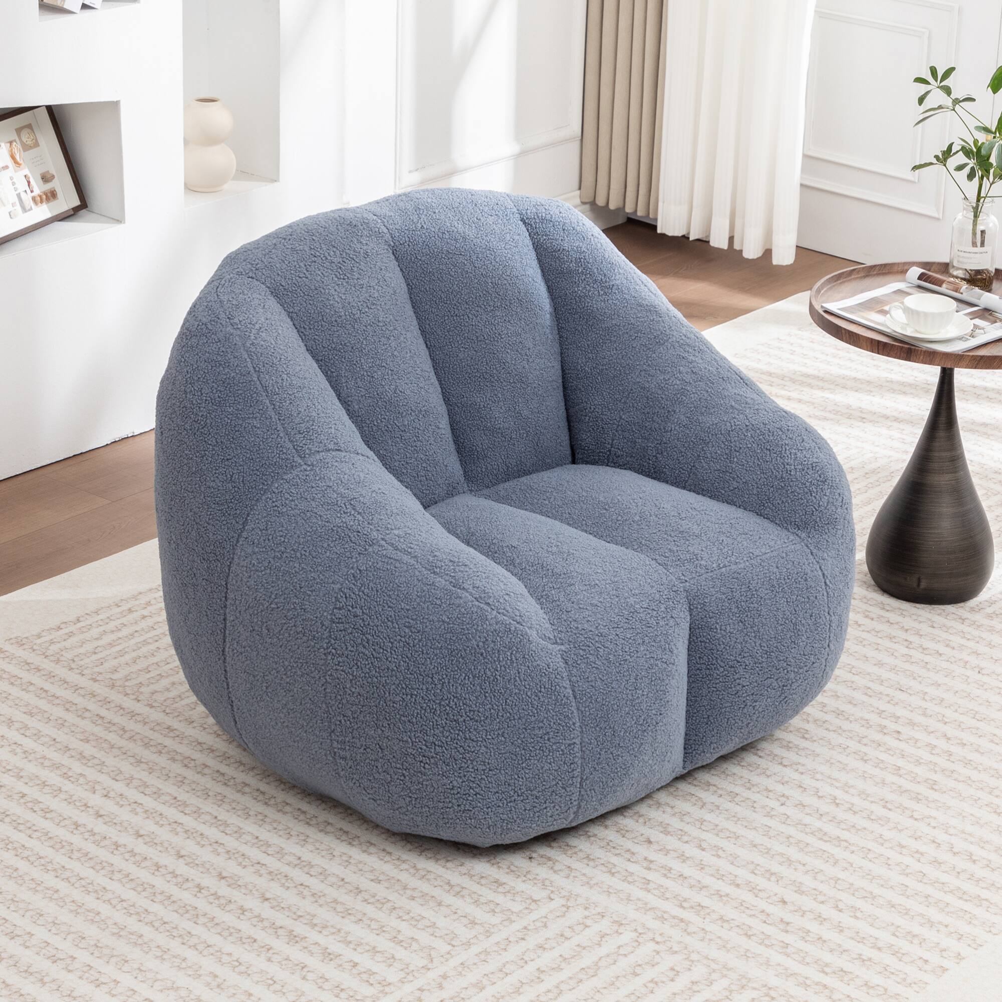 Alt View 5. GOODSILO - Large Faux Fur Bean Bag Chair with Memory Foam Filling for Ultimate Comfort and Support - Light Blue.