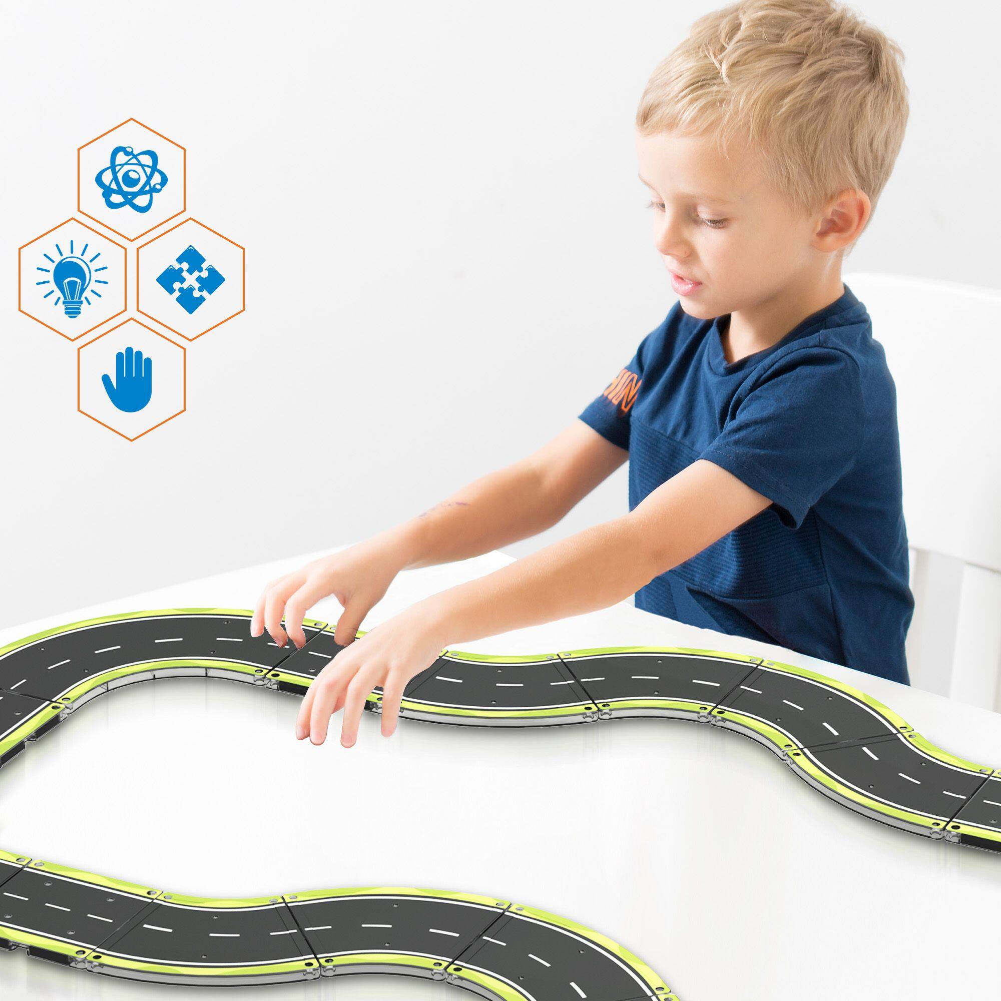 Alt View 6. PicassoTiles - PICASSO-TILES Race Track Highway Magnetic Tiles for Kids, 16PCS Construction STEM Building Blocks Educational Toy - Multicolor.