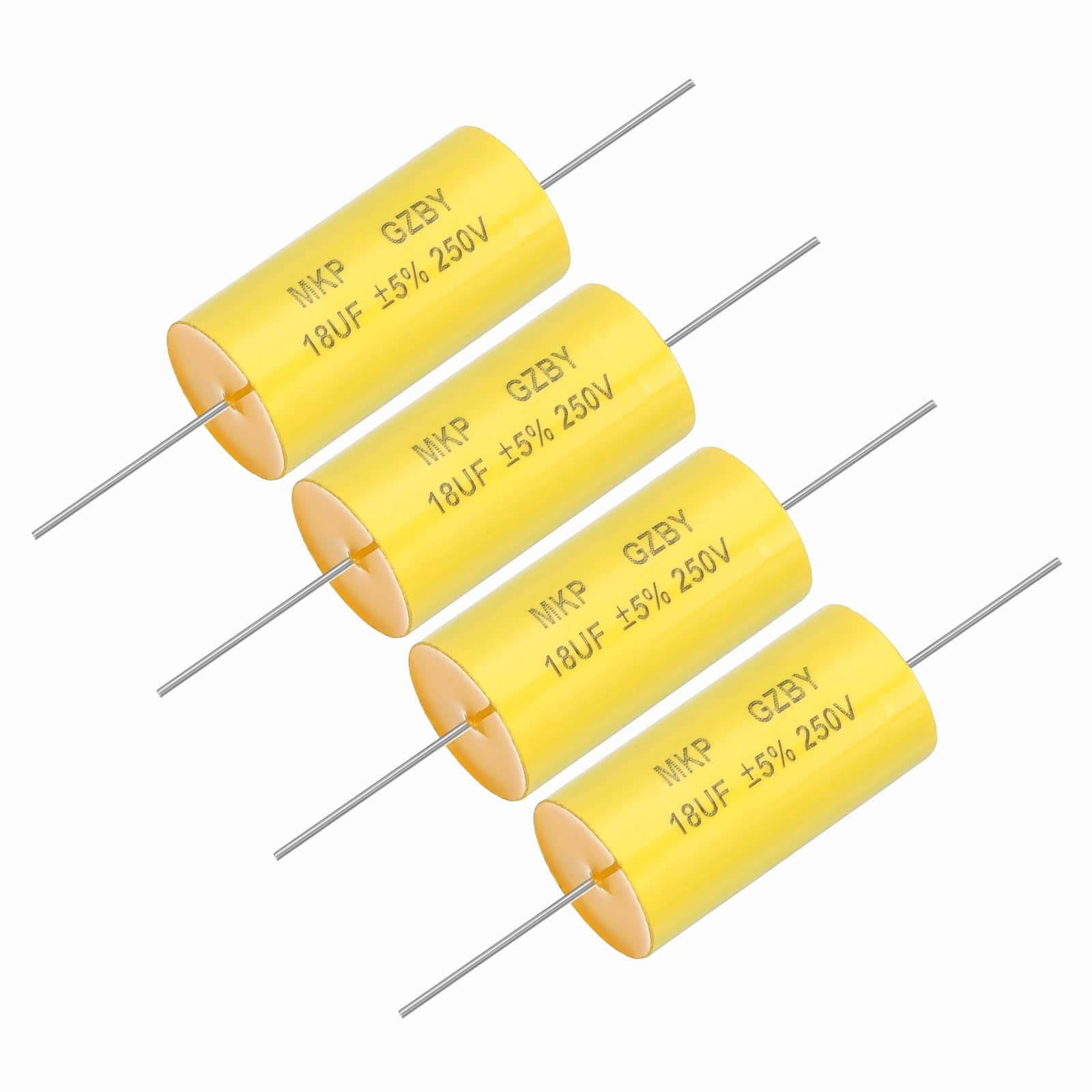Unique Bargains - 4pcs 18uf Frequency Divider Capacitor, 250V Axial Audio Speaker Crossover MKP Film Capacitor - Yellow