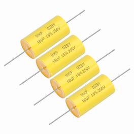 Unique Bargains - 4pcs 18uf Frequency Divider Capacitor, 250V Axial Audio Speaker Crossover MKP Film Capacitor - Yellow