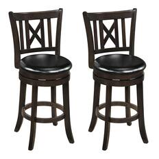 Front. Gymax - Gymax Set of 2 Bar Stools 26'' Swivel Bar Chairs w/ Footrest Hollowed Backrest - Brown.