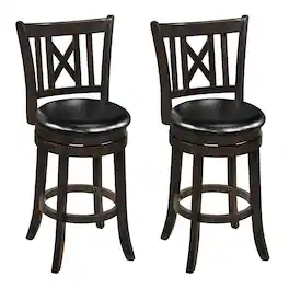 Gymax - Set of 2 Bar Stools 26'' Swivel Bar Chairs w/ Footrest Hollowed Backrest - Brown