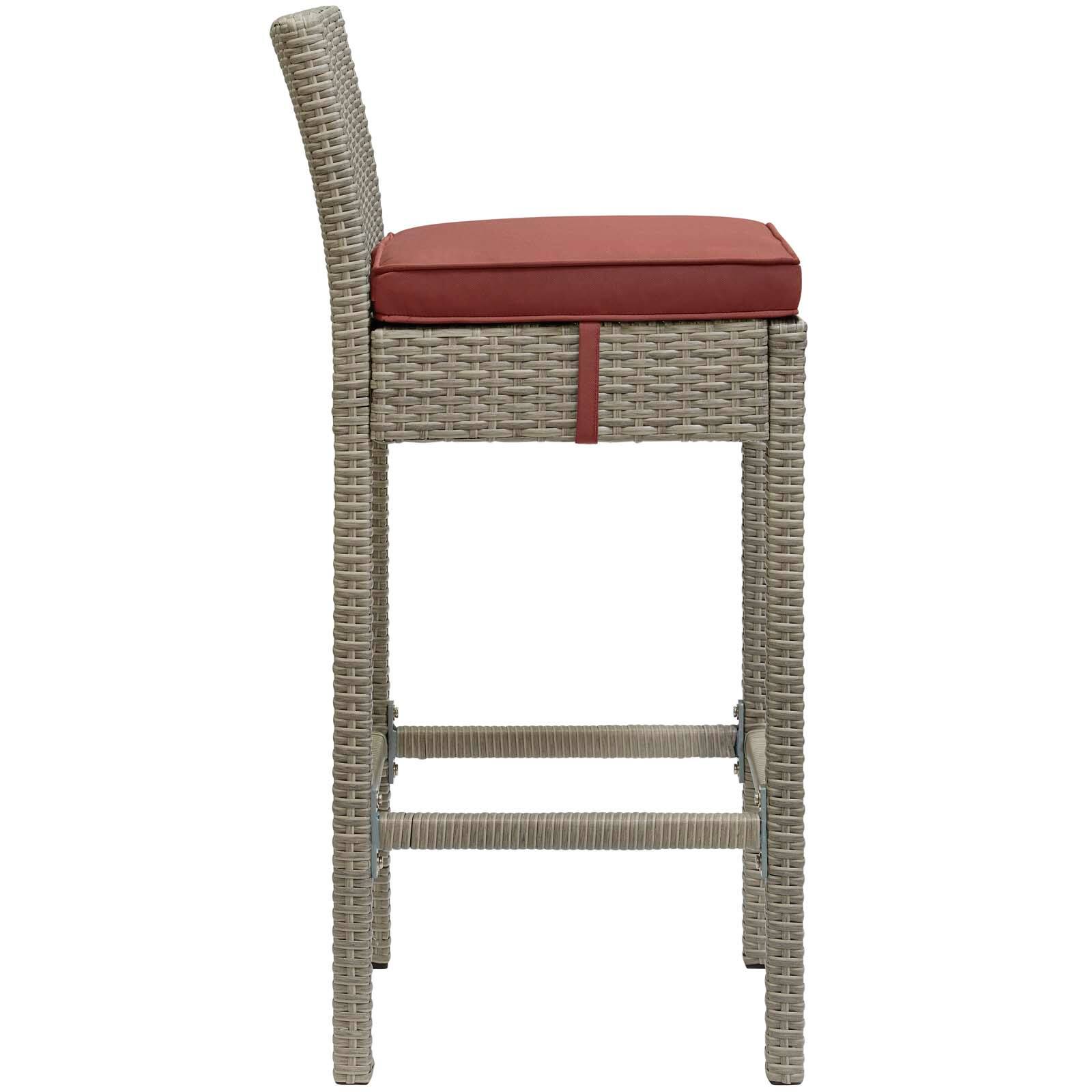 Back. Modway - Conduit Outdoor Patio Wicker Rattan Bar Stool Set of 4 by Modway - Light Gray Currant.