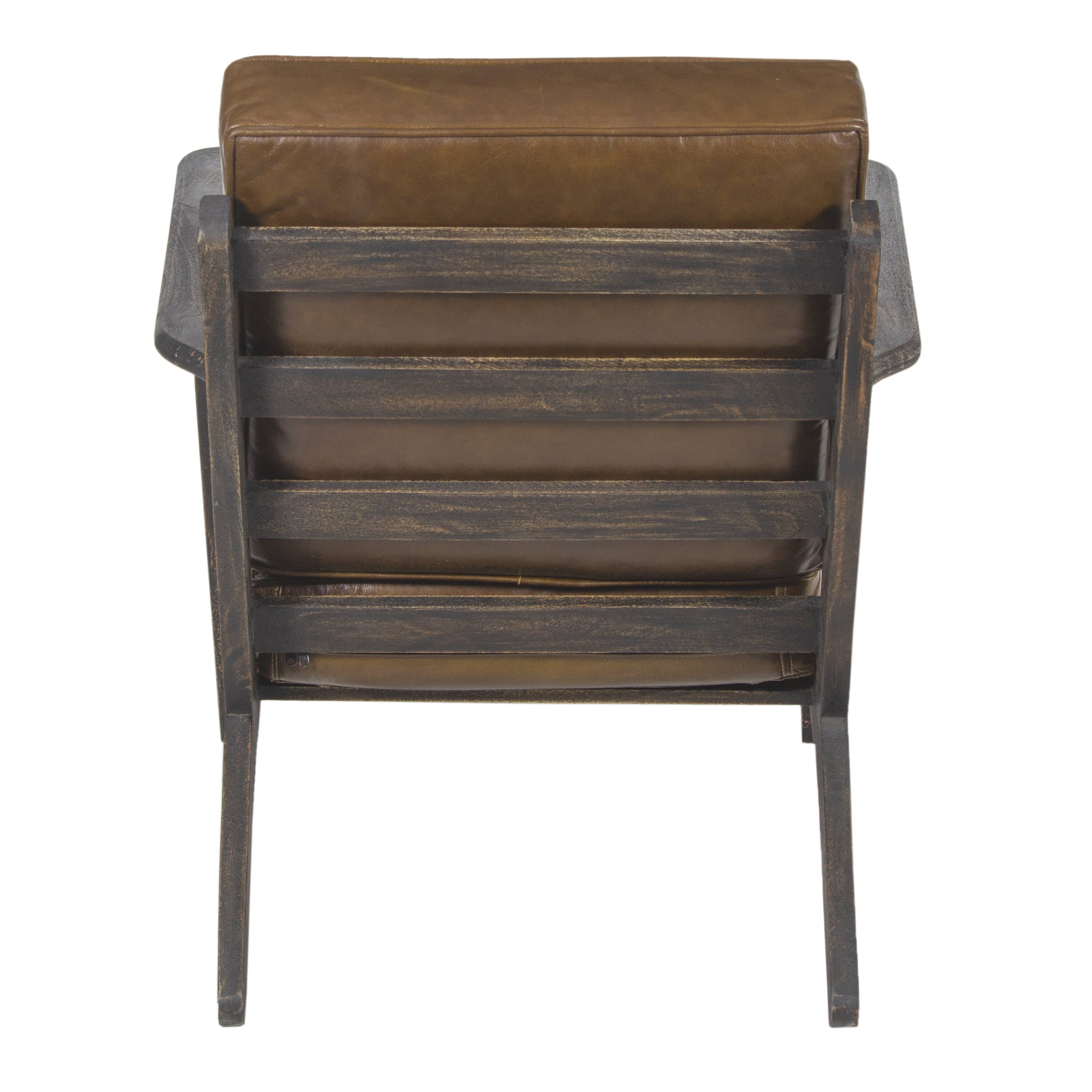 Alt View 3. Manhattan Lane - Amber Accent Chair, Handcrafted Slatted Mango Wood, Brown Buffalo Leather Cushions, Angled Legs - Brown.