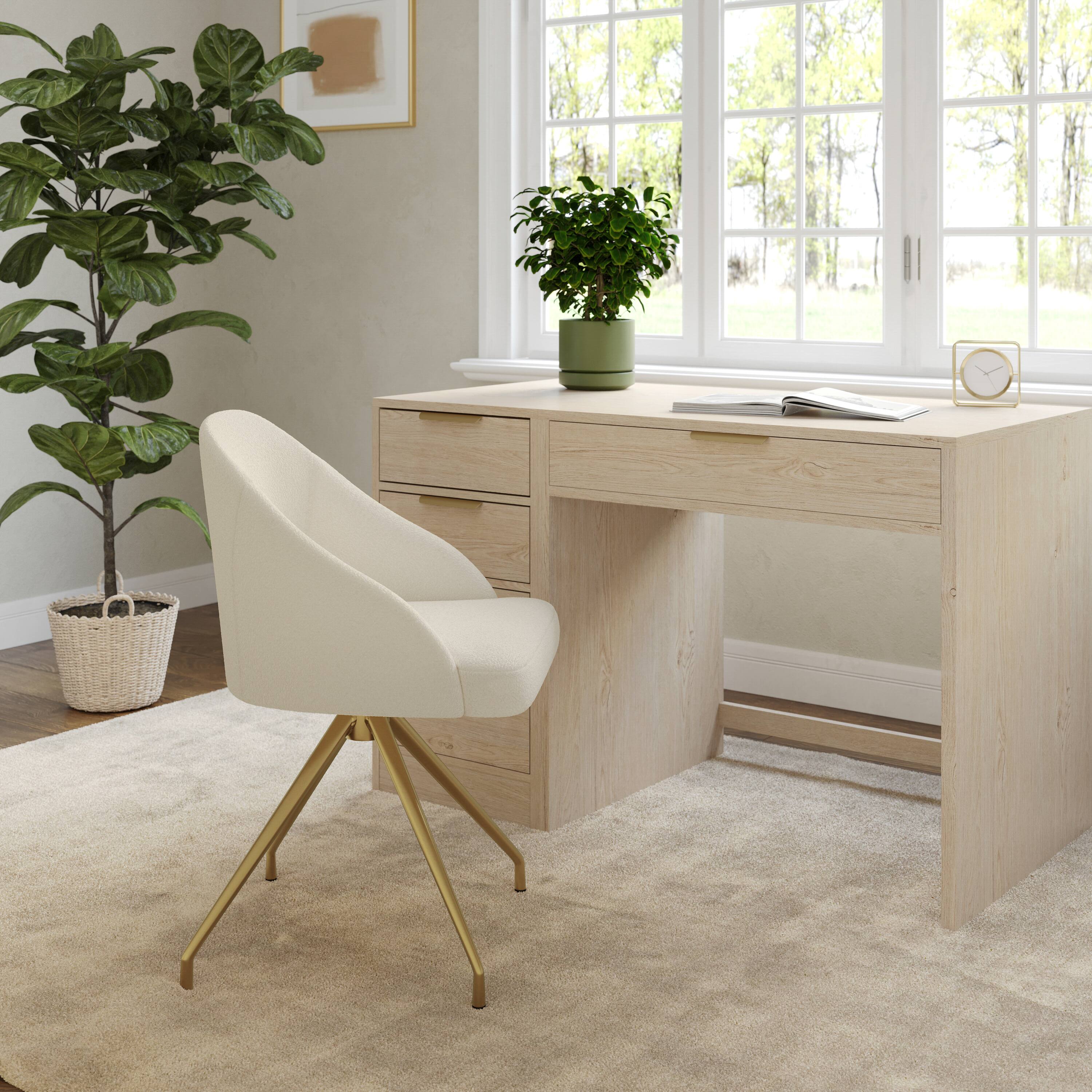 Alt View 1. Martha Stewart - Sora Upholstered Stationary Swivel Home Office Chair - Off White Boucle/Polished Brass Frame.