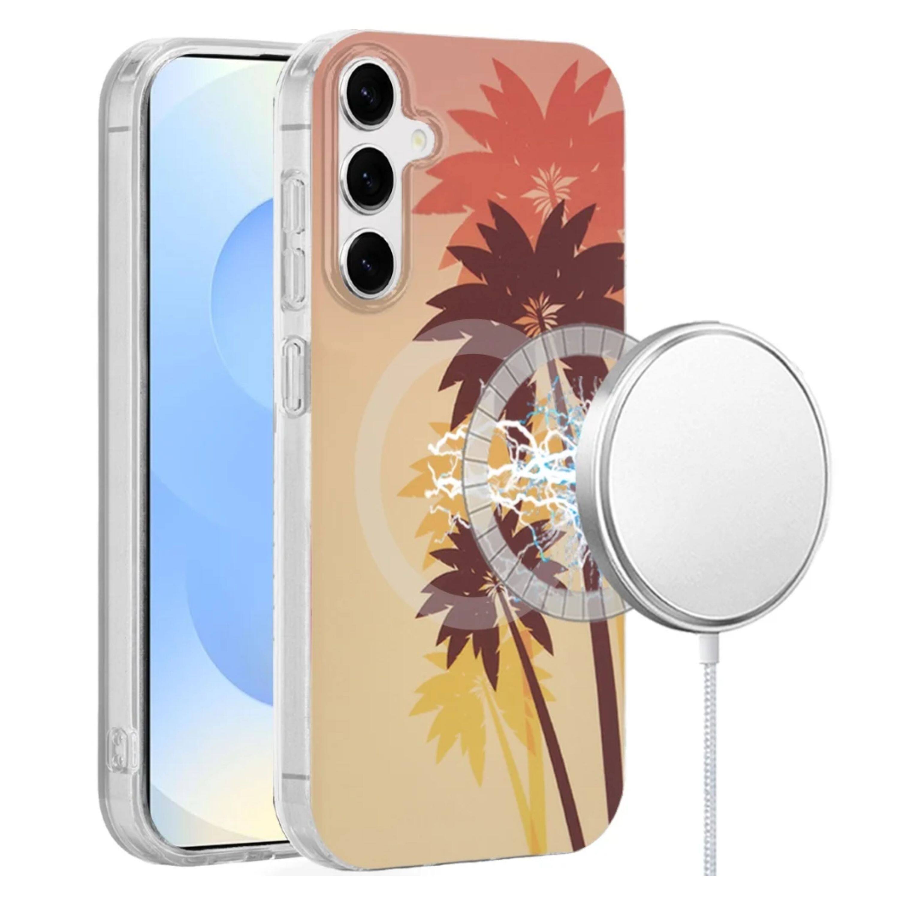 Angle. Kitcheniva - Dual Layer TPU Design Case With Magnetic Circle Tempered Glass For Samsung Galaxy S25+/S24+ Coconut Palm - Multicolor.