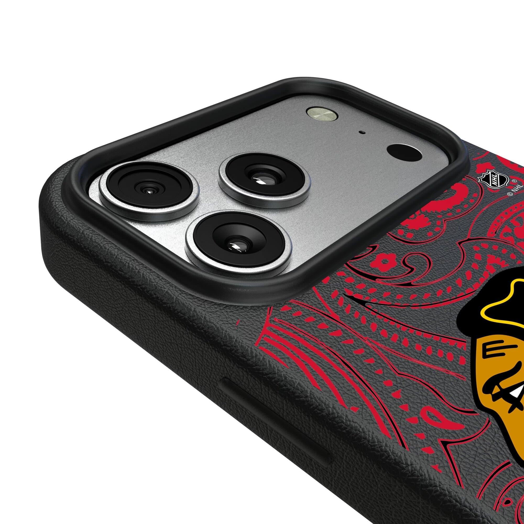 Alt View 2. Keyscaper - Black Chicago Blackhawks Paisley iPhone Magnetic Bump Case - 15 - Black.