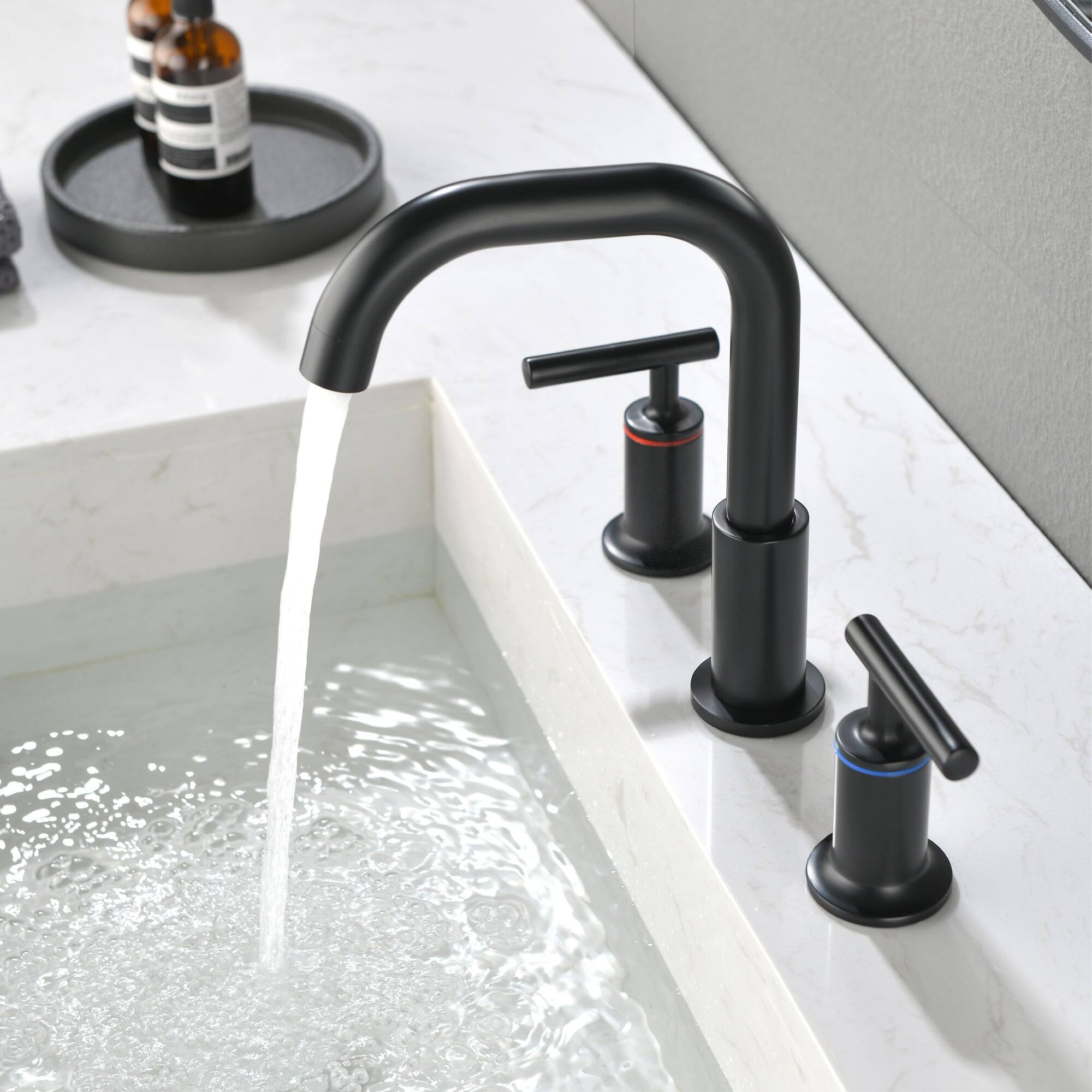 Alt View 10. Boyel Living - 8 in Widespread Double Handle 1.2 GPM Bathroom Faucet with Quick Connect Hose and Water Supply Hose in Matte Black - Matte Black.