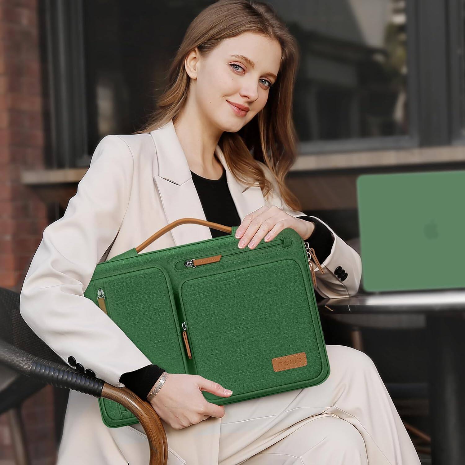 Alt View 2. mosiso - 360 Protective Laptop Handbag Sleeve 15-15.6 inch for MacBook Pro 16 HP Acer Dell Lenovo ASUS - Jungle Green.