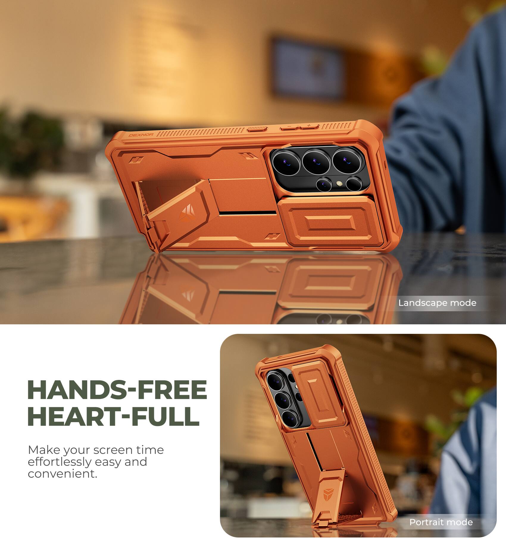 HANDS-FREE HEART-FULL  
Make your screen time effortlessly easy and convenient.  

Landscape mode  
Portrait mode