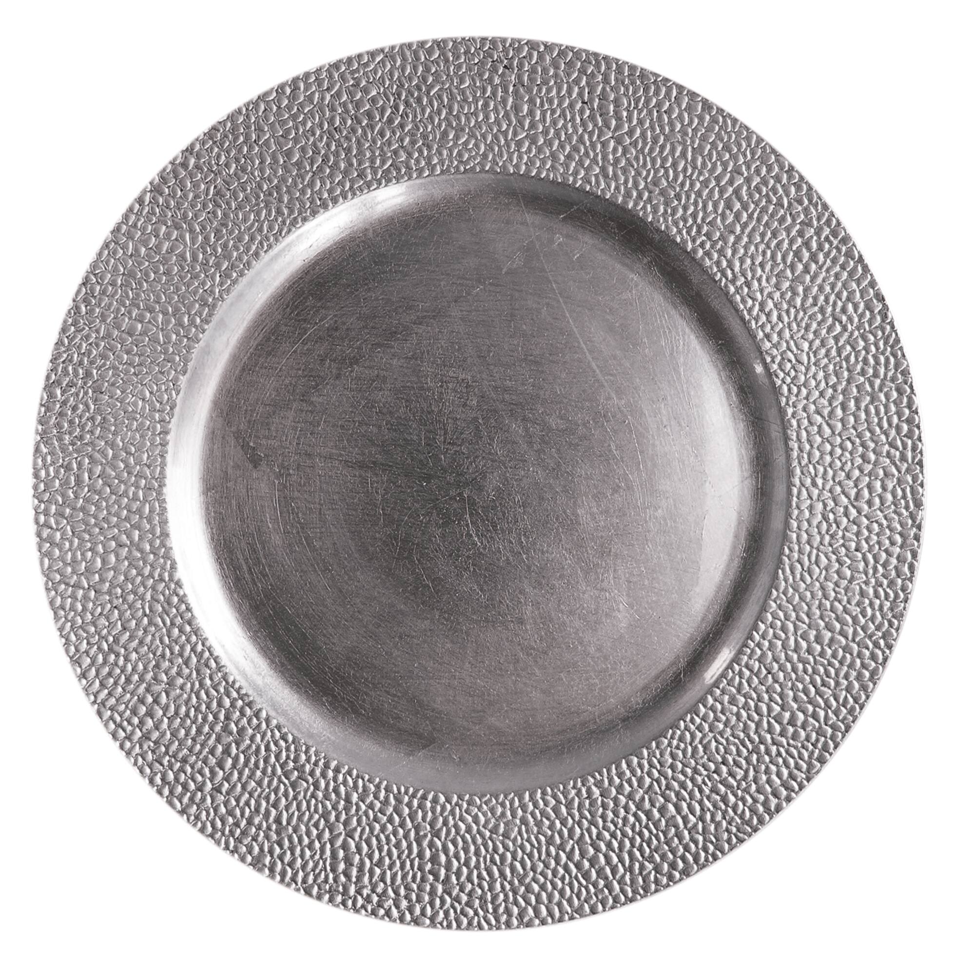 Angle. American Atelier - Silver Sand Charger Plate Set- 12 Pieces - Silver.