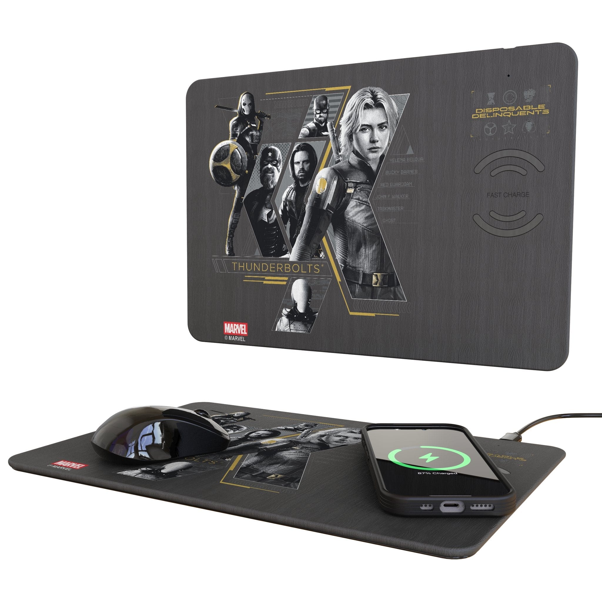 Keyscaper - Marvel Badge 15-Watt Wireless Charger and Mouse Pad - Thunderbolts 3