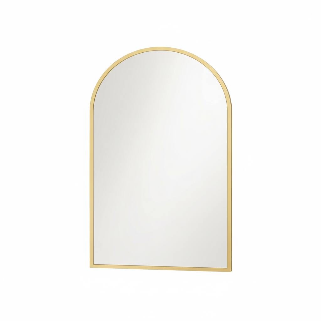 Front. AOITUN - Arched Gold Bathroom Mirror 20x30 for Home Office Decor, Ideal for Desks with Drawers for Daily Use.