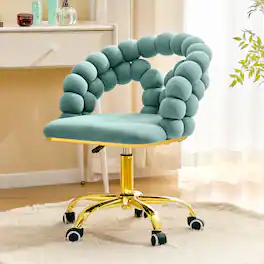 Loheer - Loheer- Velvet Desk Chair Teal Swivel Vanity Chair with Gold Base and Wheels for Bedroom Home Office 2.82 ft - Gold,Teal