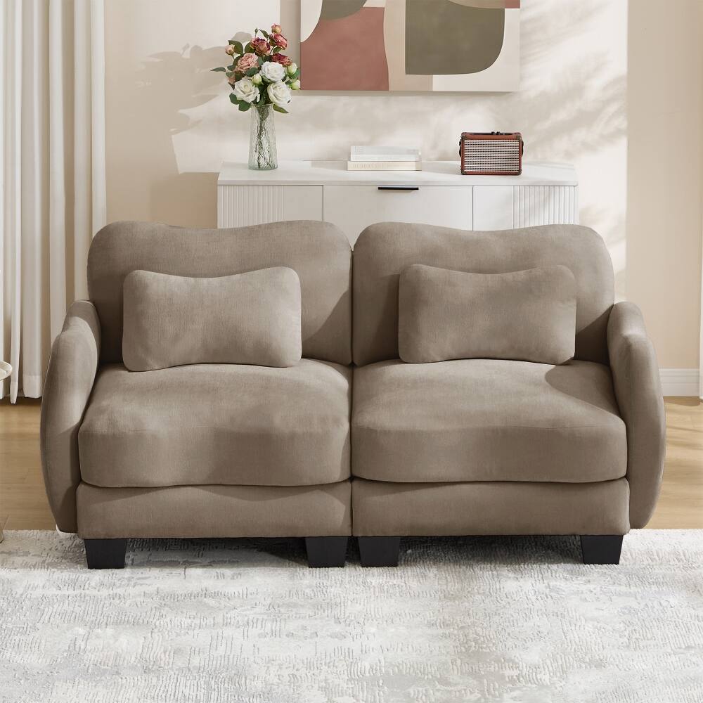 Left. Loheer - Loheer Chenille Loveseat Sofa Coffee Ergonomic Couch with Waist Pillow Modern Cloud Sofa for Living Room - Coffee.