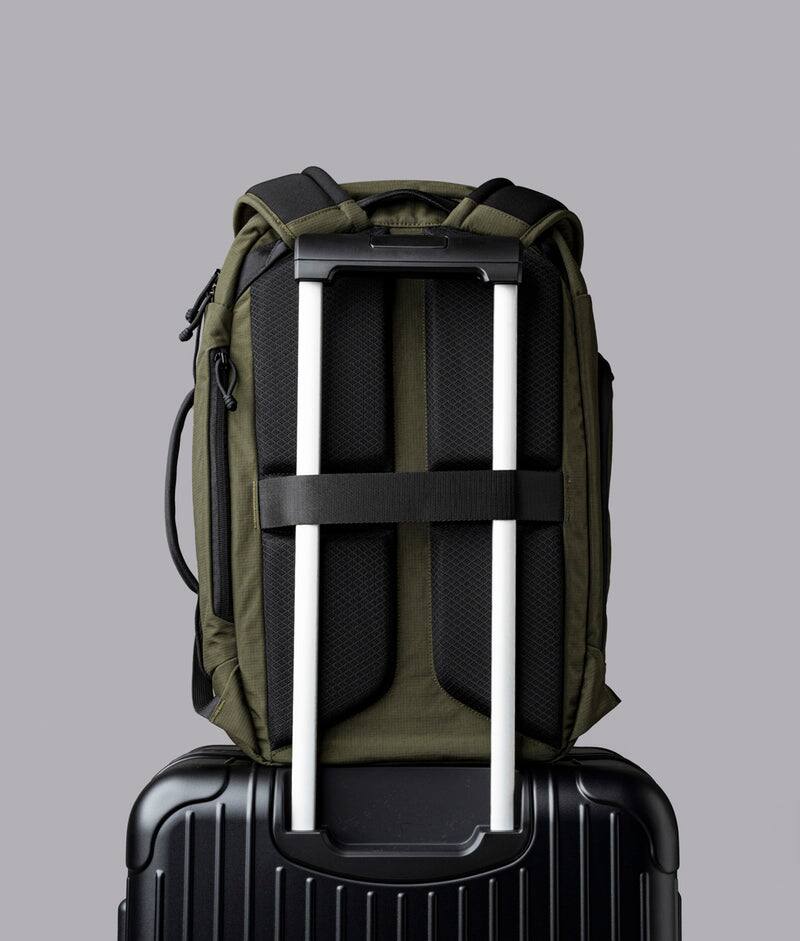 Back. ALPAKA - Traverse Backpack Laptop Backpack for Men, Backpack with Laptop Compartment (16"), Clamshell Travel Pack, Bottle Sleeve - Green Axoflux 400D Ripstop Nylon.