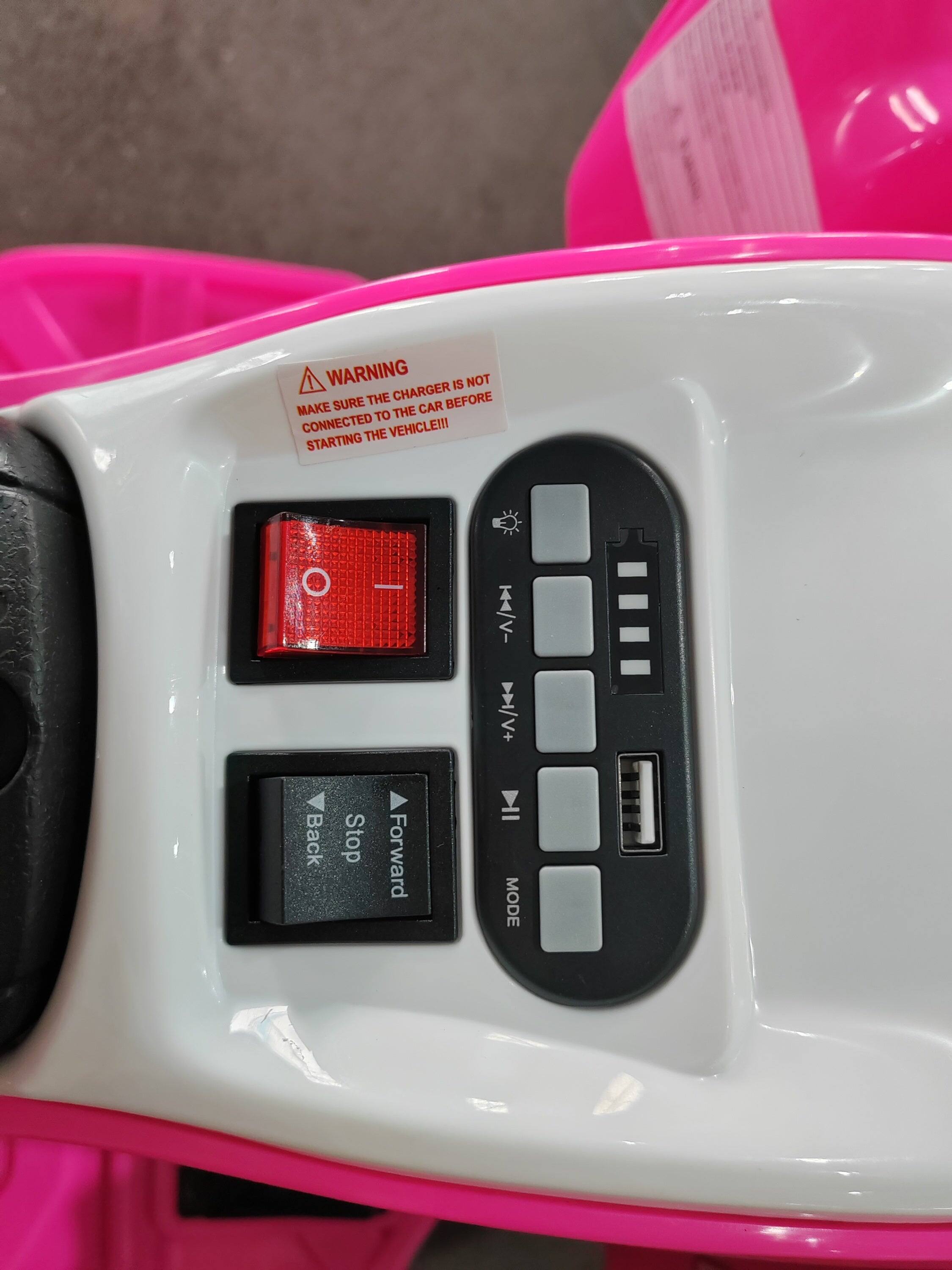 **WARNING**

MAKE SURE THE CHARGER IS NOT CONNECTED TO THE CAR BEFORE STARTING THE VEHICLE!!!

- Back
- Stop
- Forward

- V-
- V+
- MODE