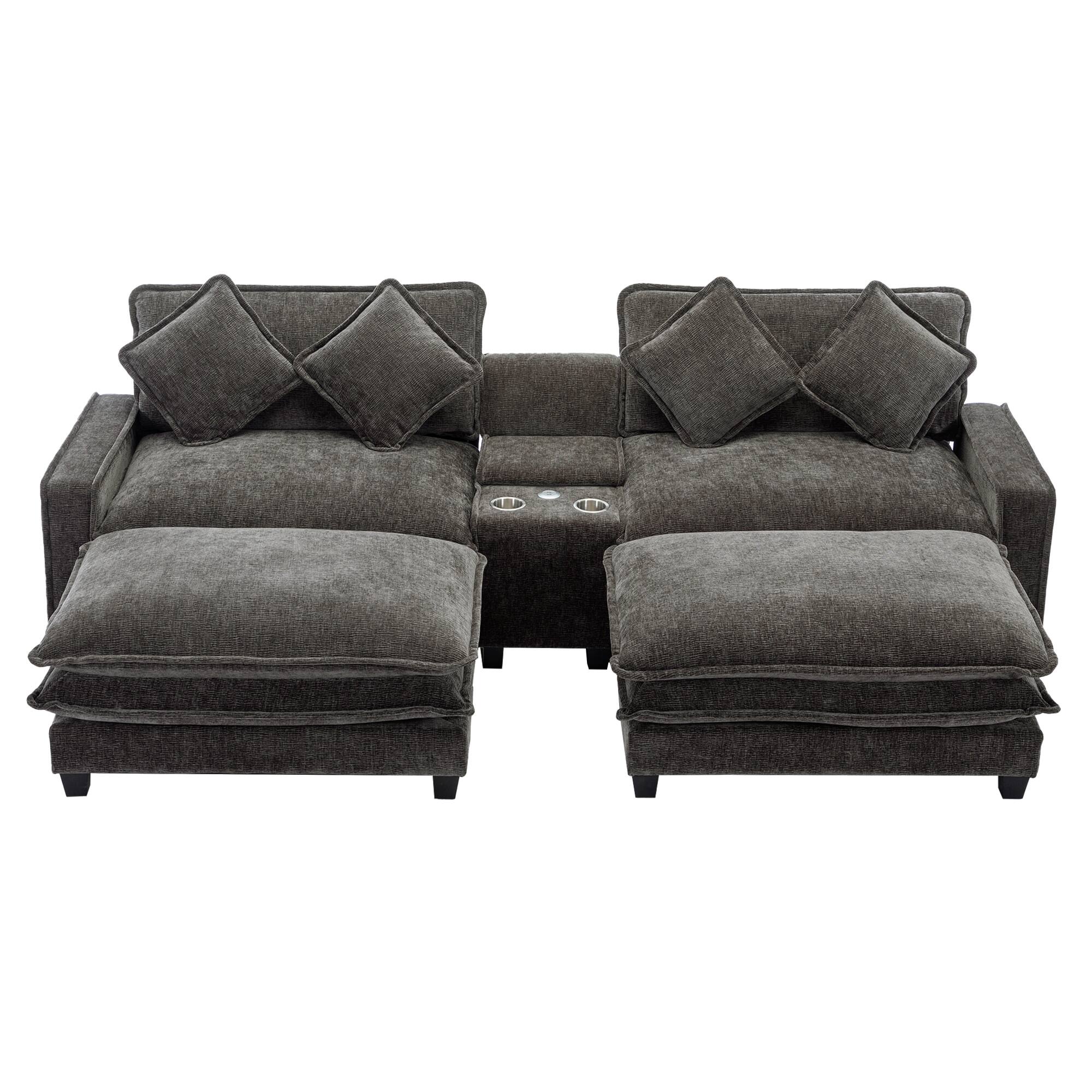 Back. Whisen - 111" Chenille Sectional Sofa with Ottomans and Large Storage Box for Living Room - Gray.
