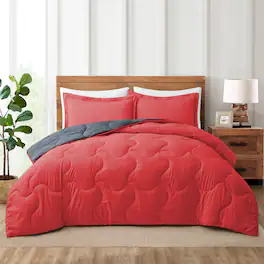 Peace Nest - 3-Piece Lightweight Reversible Down Alternative Comforter Sets with Pillowcases - Red/Gray