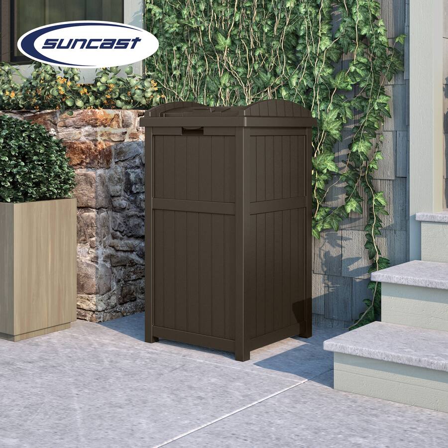 Suncast 33 Gallon Durable Plastic Hideaway Outdoor Garbage Suncast 33 Gallon Durable Plastic Hideaway Outdoor Garbage