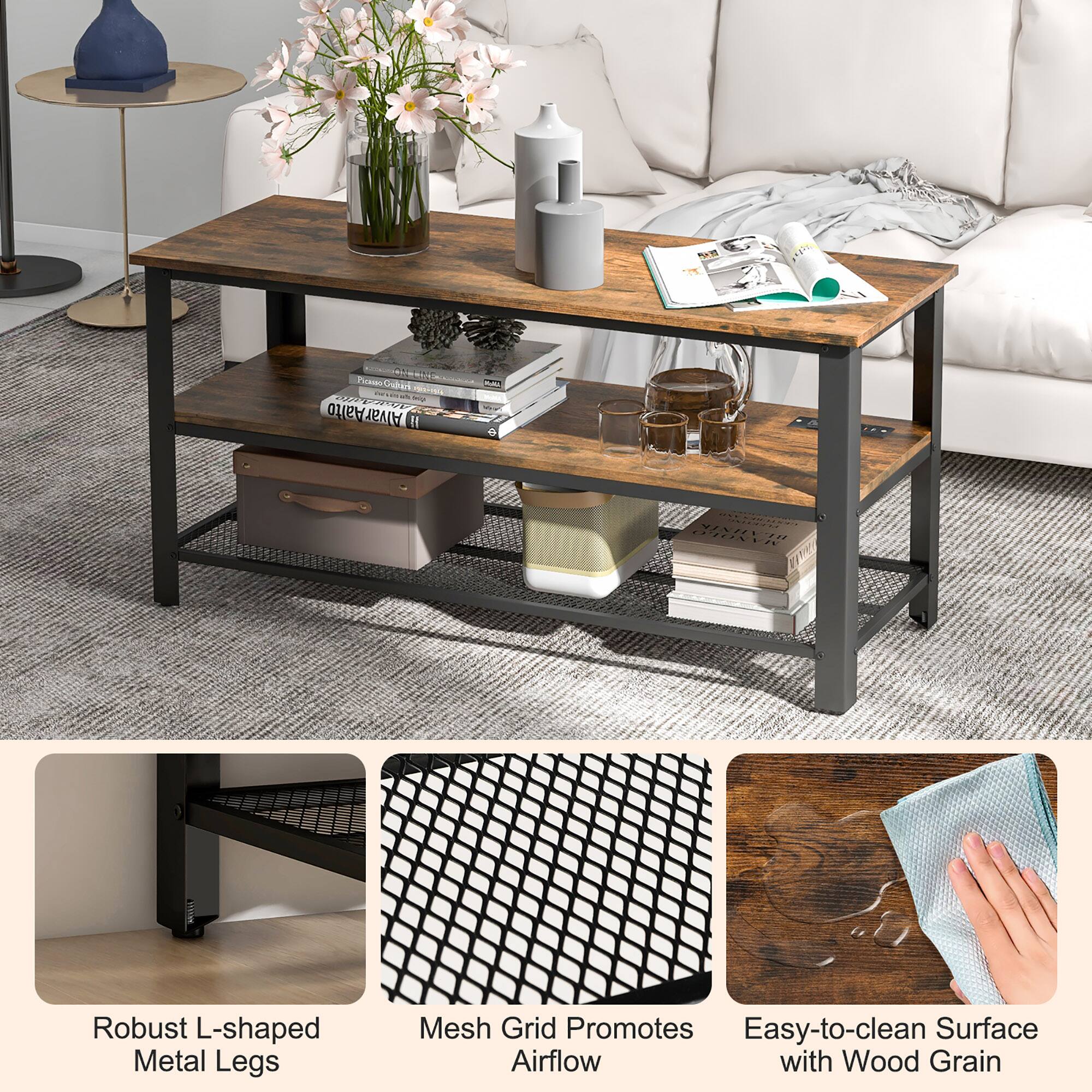 Robust L-shaped Metal Legs, Mesh Grid Promotes Airflow, Easy-to-clean Surface with Wood Grain