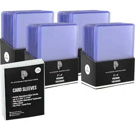 25 PACK 100 Sleeves Platinum Protectors Card Sleeves
Size: 3" x 4"
Holds Standard Size Cards up to 2 5/8" x 3 5/8"
Fits Inside Standard Toploader
Ultra Clear
No PVC / Acid Free
Premium Toploader
25 PACK
Platinum Protectors
platinumprotectors.com
info@platinumprotectors.com
platinumprotectors.com