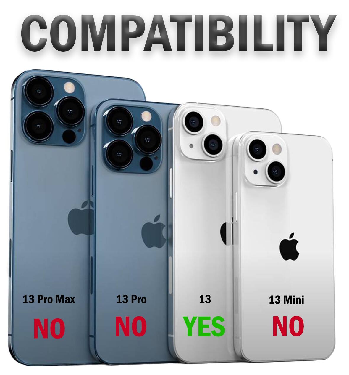 COMPATIBILITY  
13 Pro Max NO  
13 Pro NO  
13 YES  
13 Mini NO