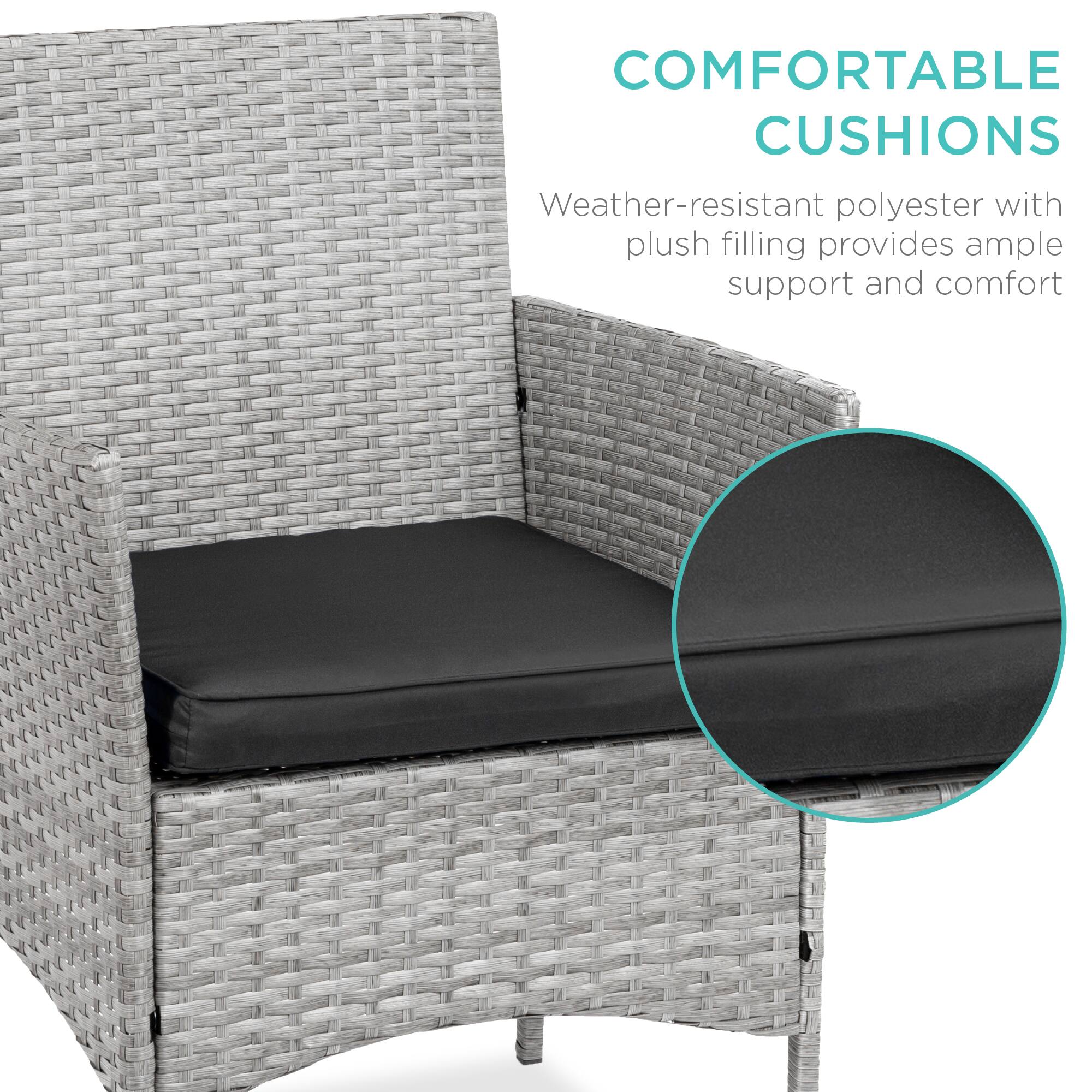 COMFORTABLE CUSHIONS

Weather-resistant polyester with plush filling provides ample support and comfort