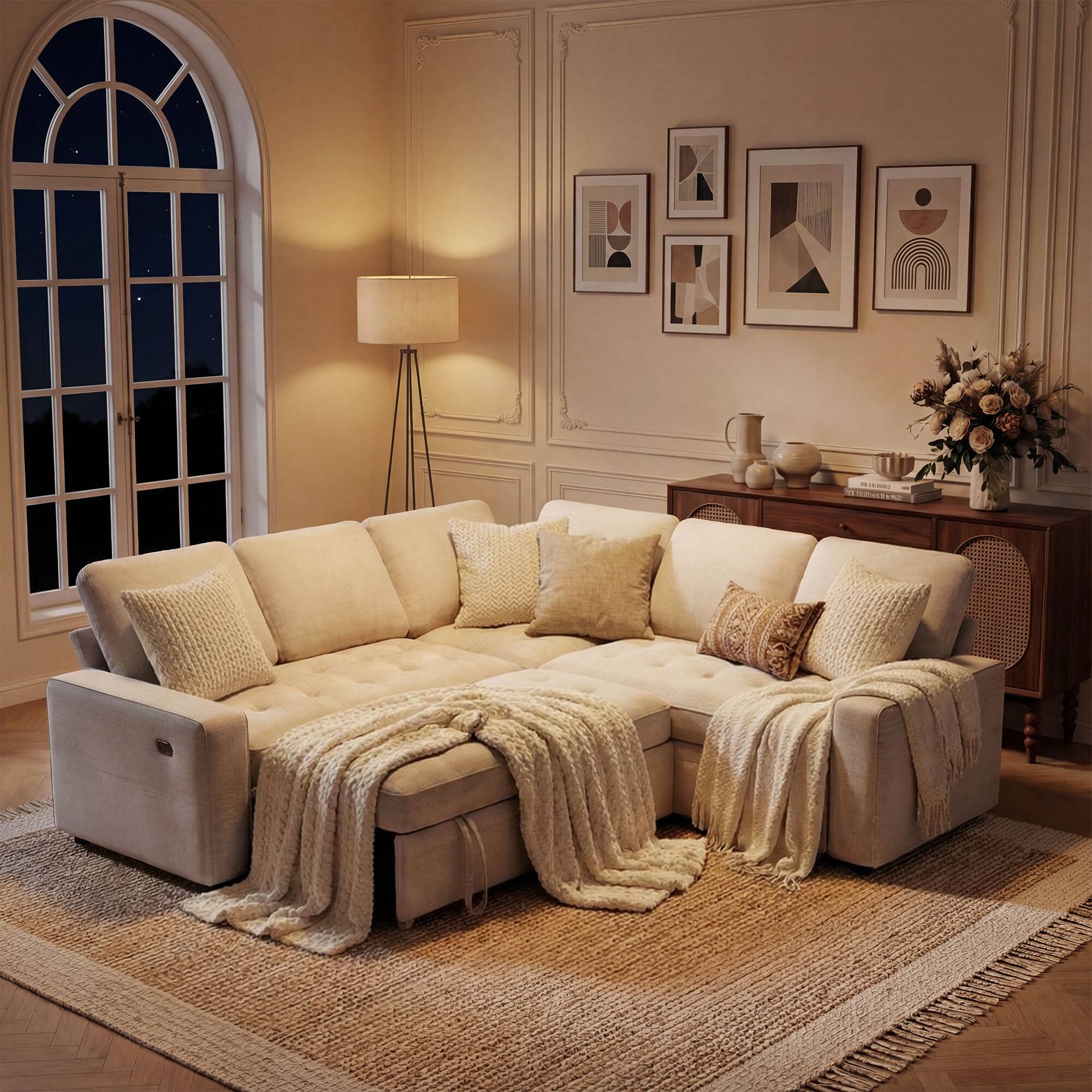 Alt View 1. Vipbear - Vipbear 5 Seat Modular Sectional Sofa with USB Ports, Adjustable Backrest, Storage Seats, Tool-Free Assembly,Beige - Beige.