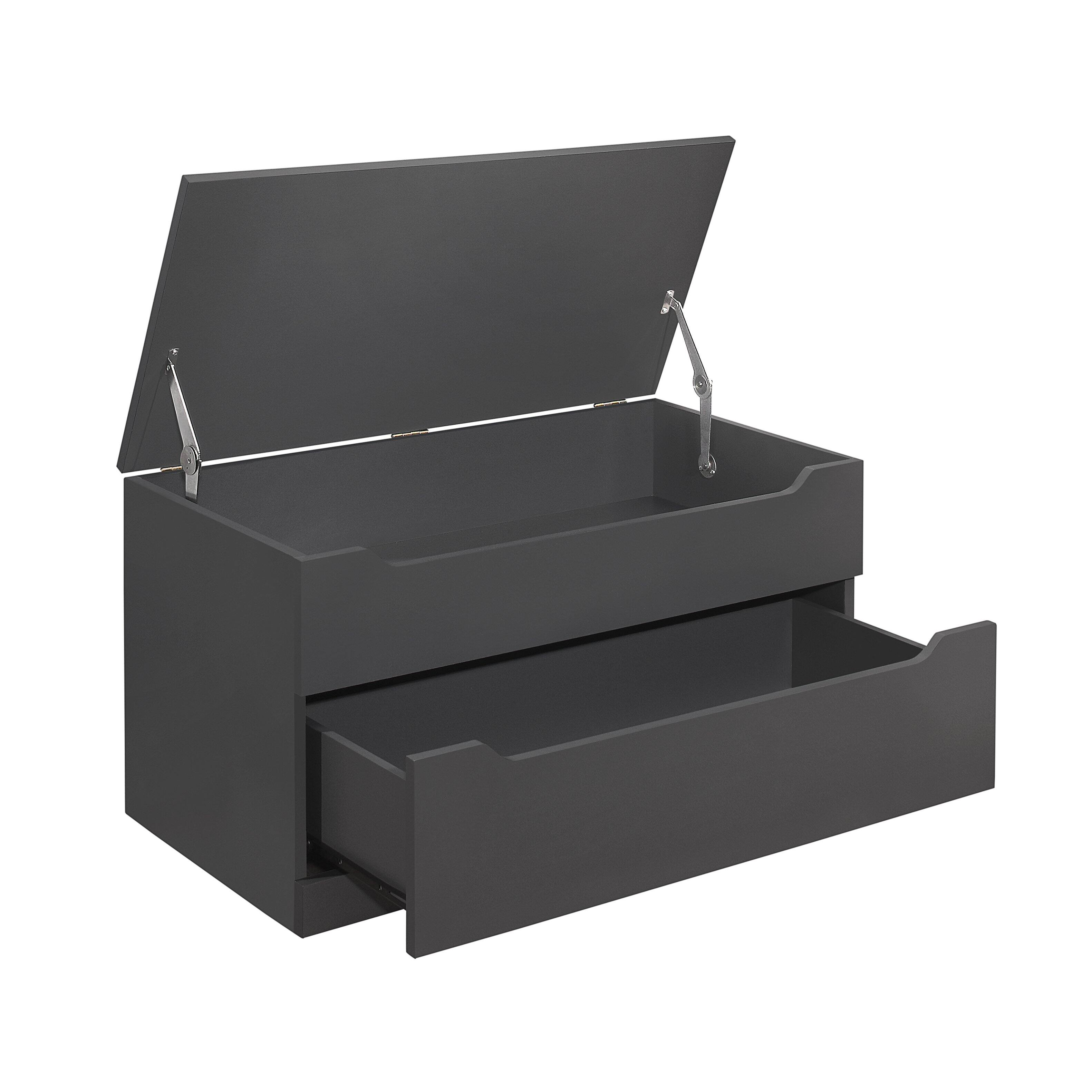 Back. Kings Brand Furniture - Kings Brand Furniture Chelsea Storage Bench Box Storage Chest with Drawer for Living Room, Bedroom - Grey.