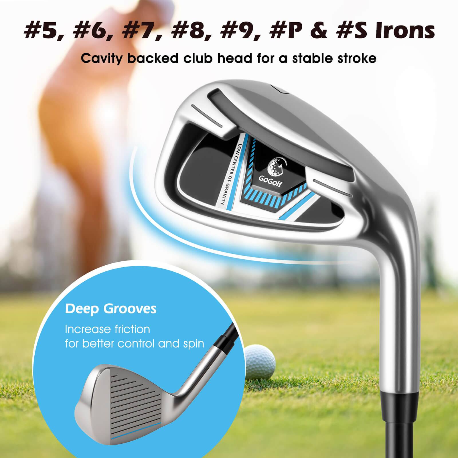 #5, #6, #7, #8, #9, #P & #S Irons  
Cavity backed club head for a stable stroke  

Deep Grooves  
Increase friction for better control and spin
