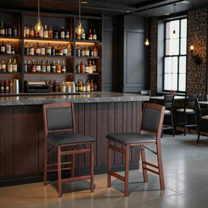 Front. Hivvago - Foldable Counter Stools with Solid Rubber Wood Legs - Set of 2 - Brown.