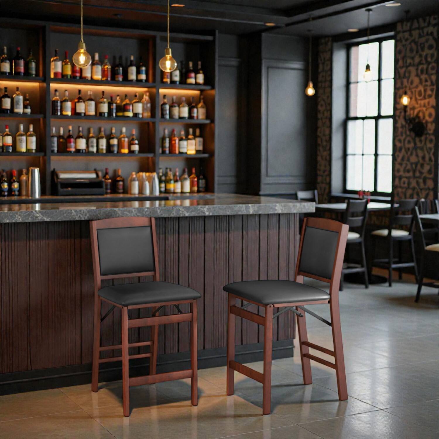 Front. Hivvago - Foldable Counter Stools with Solid Rubber Wood Legs - Set of 2 - Brown.