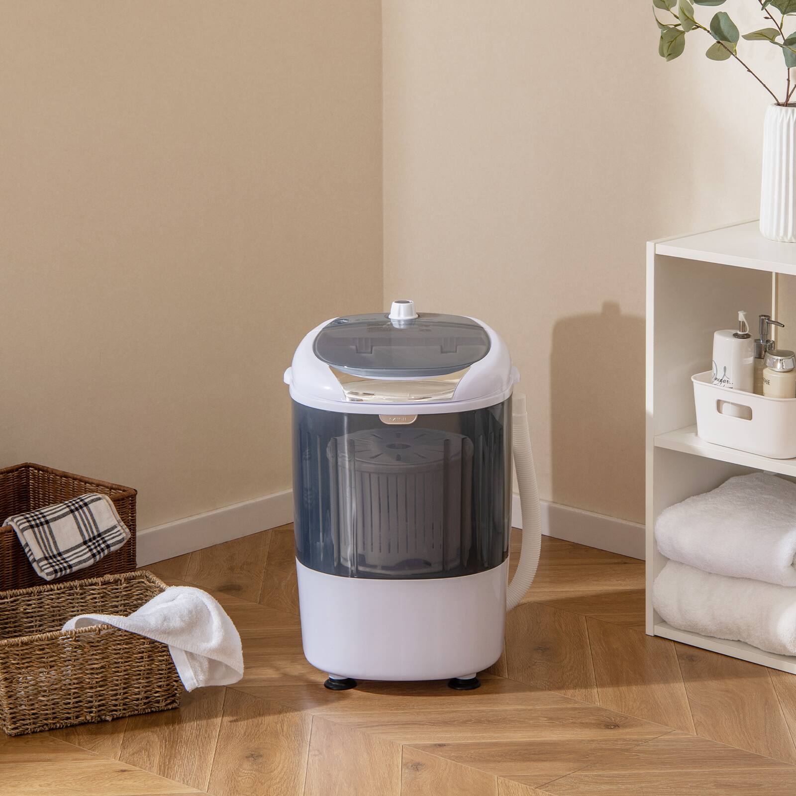 Alt View 1. HONGGE - Portable Tub Washer With Spin Basket - Grey.