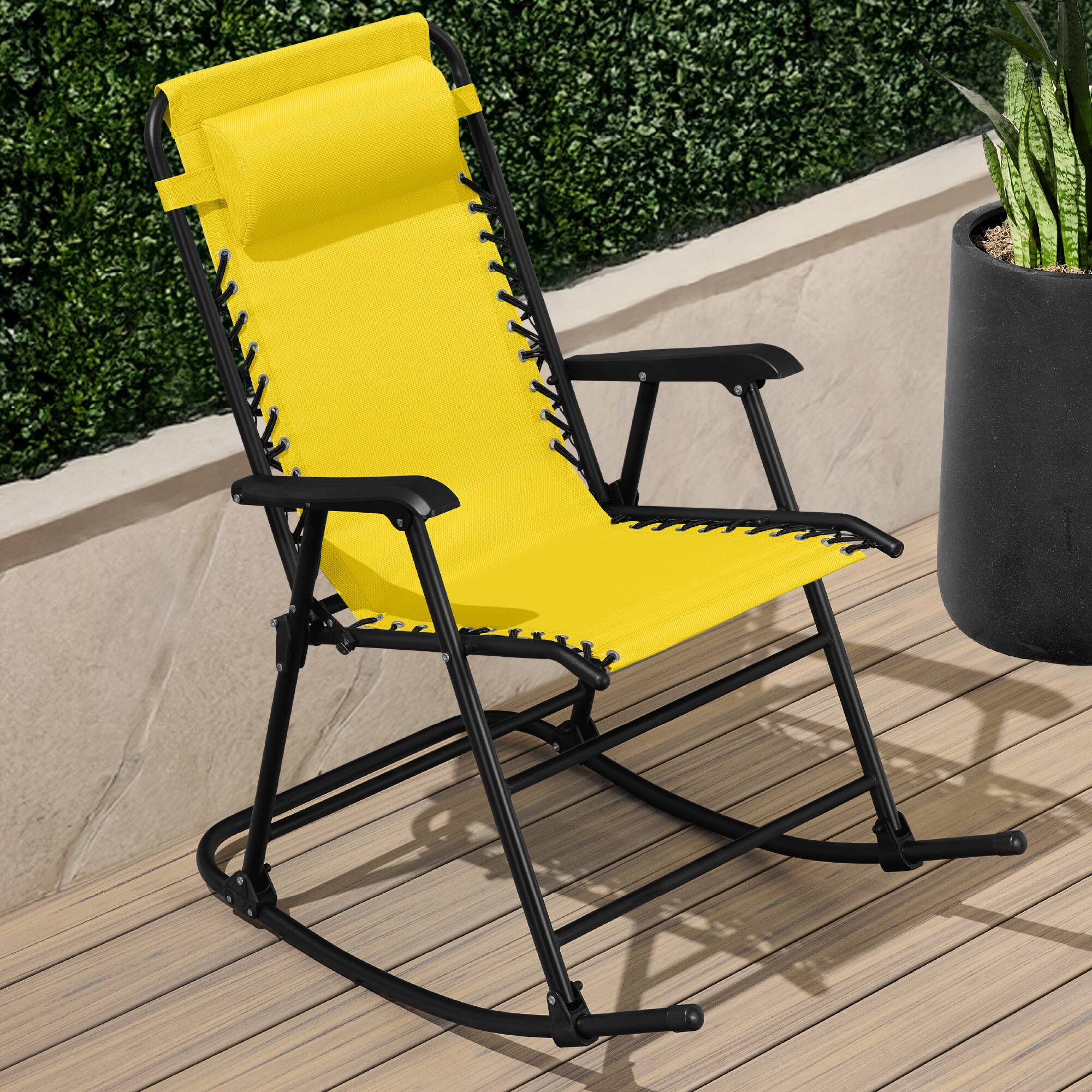 Alt View 6. Best Choice Products - Best Choice Products Folding Outdoor Zero Gravity Rocking Lounge Chair w/ Headrest Pillow - Sunflower Yellow - Sunflower Yellow.