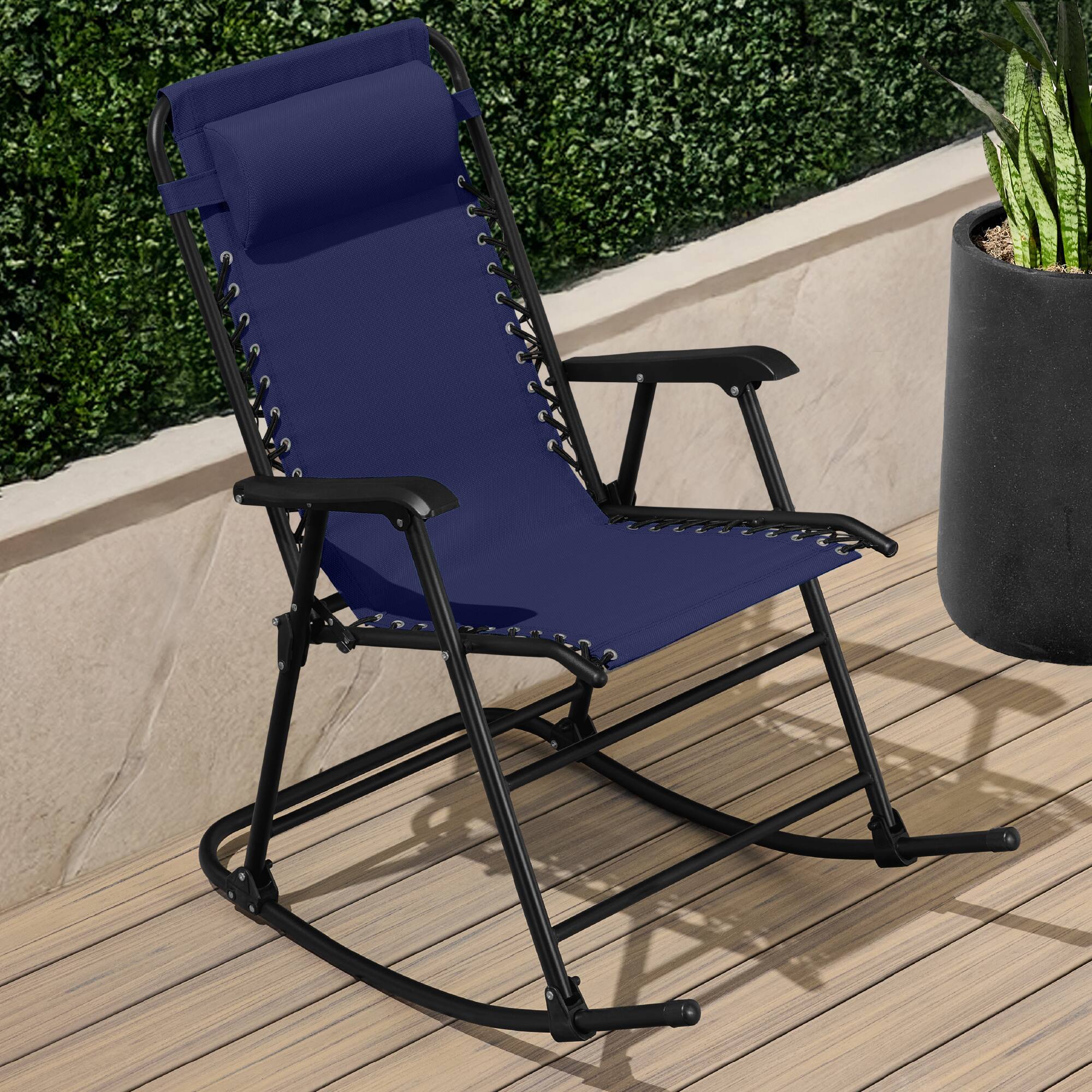 Alt View 6. Best Choice Products - Best Choice Products Folding Outdoor Zero Gravity Rocking Lounge Chair w/ Headrest Pillow - Blue - Blue.