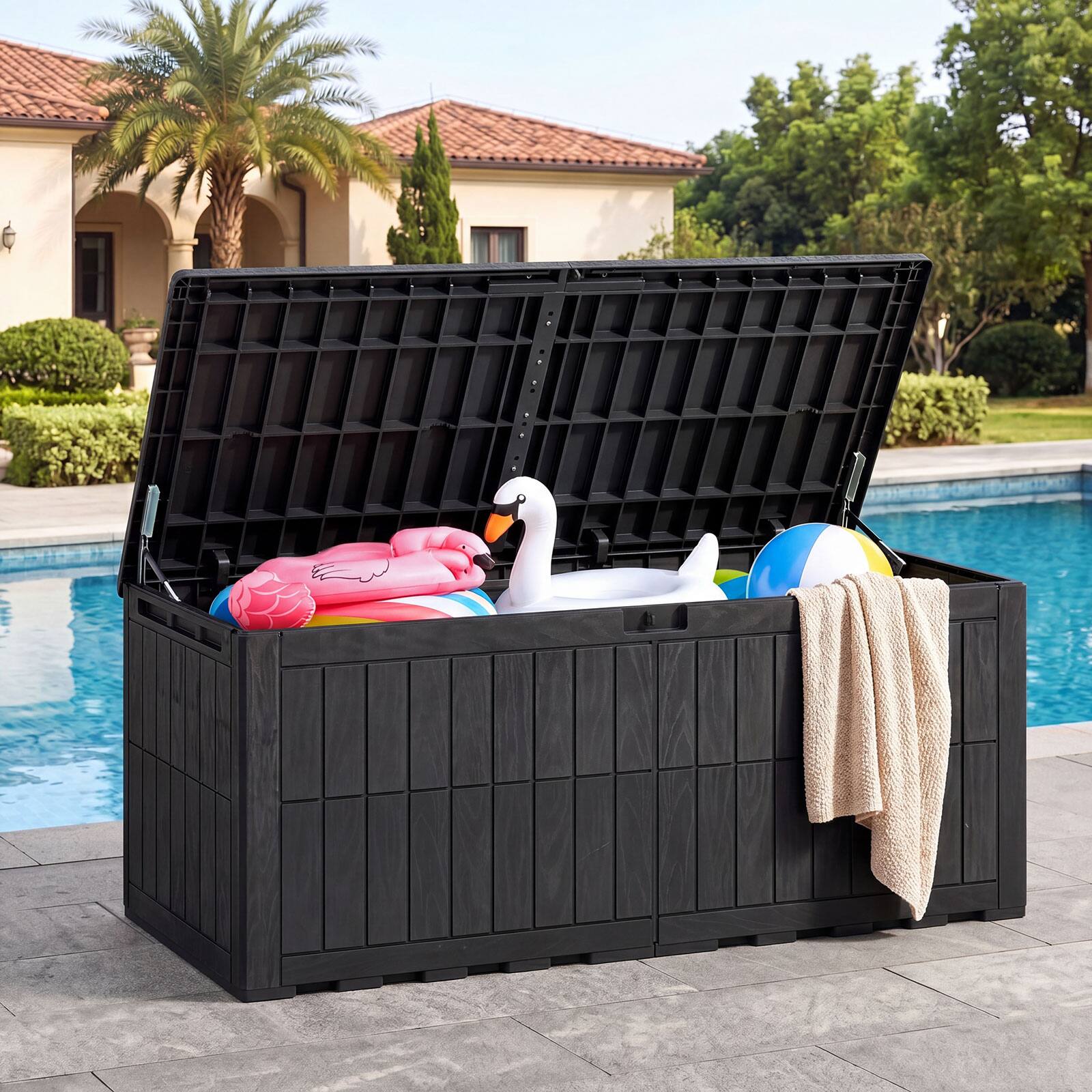 Alt View 1. Costway - Costway 180 Gal Outdoor Deck Box, All-Weather Lockable Storage Bin with Lid and Handles - Black.