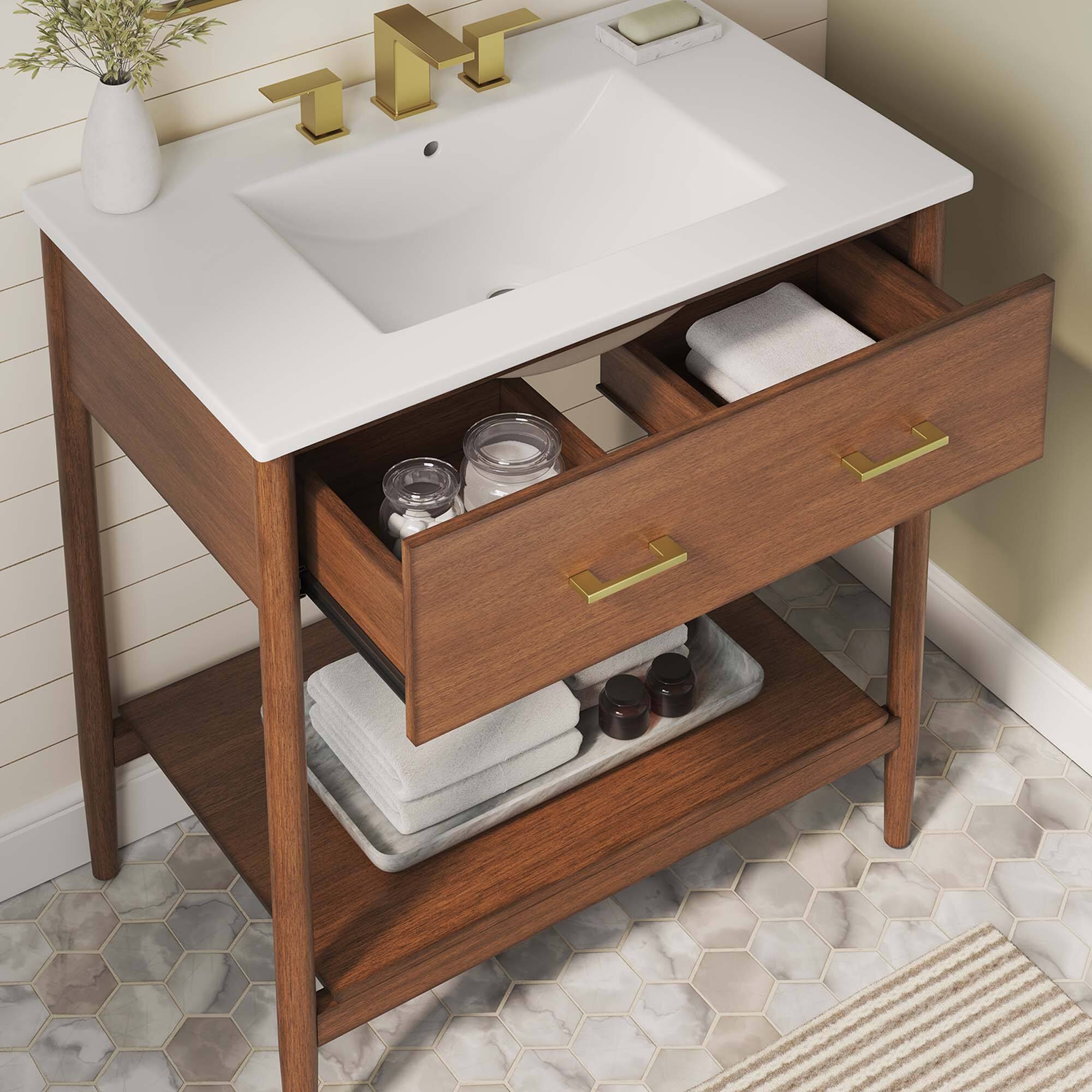 Alt View 1. Modway - Zaire Bathroom Vanity Basin Included by Modway - Walnut White.