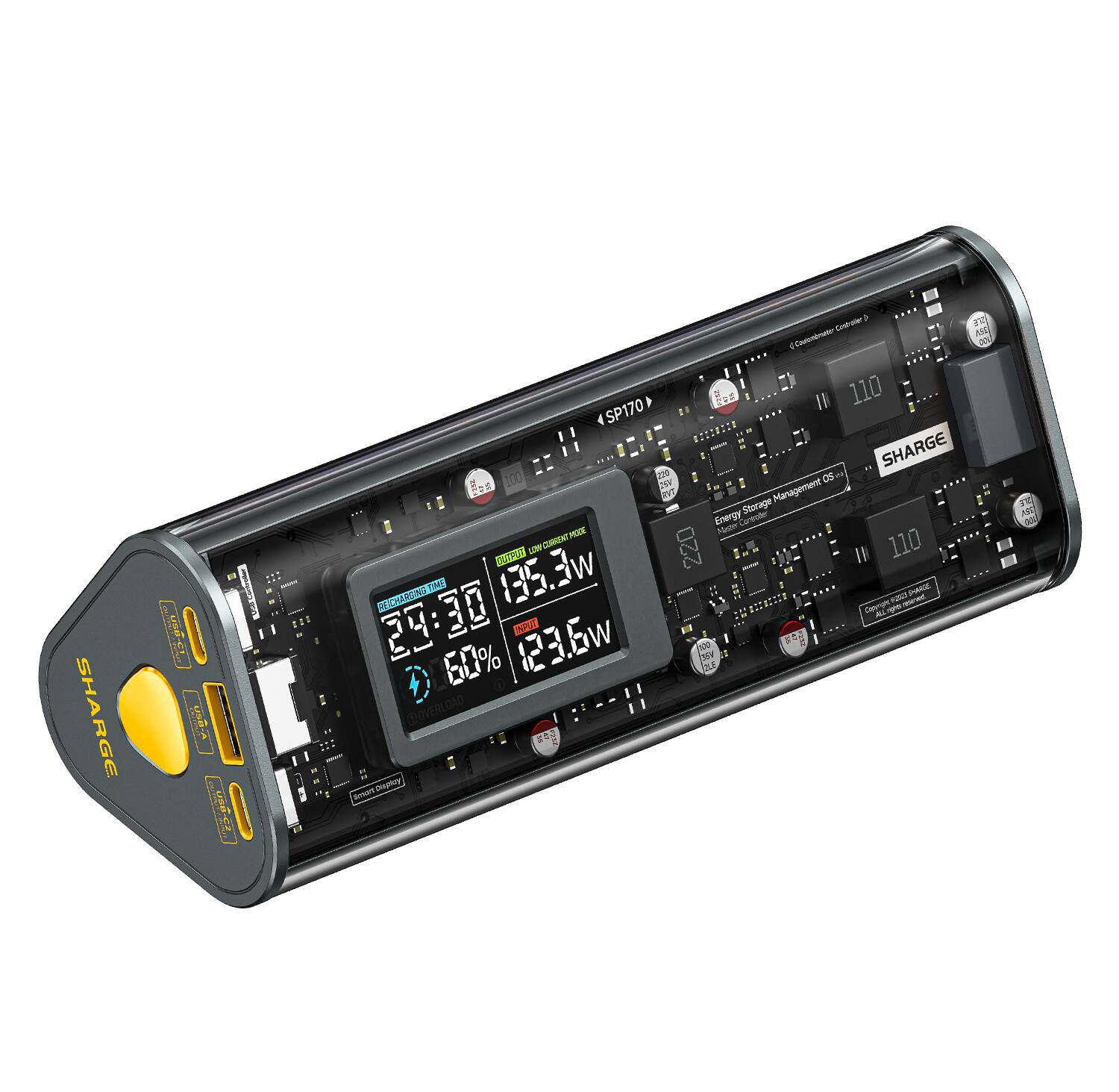 The text on the image reads: "SHARGE 100 250 Os P 2 RY Management Sterage Energy 2 weu MOCE Masten XT L MCRENT 220 110 nti_ TME 135.3w nng_torscie n - PHARGE 29:30 30 [ W  60% 123.6w NOu NW L WOVERLDAD 2 Dptey anm F AK." This text appears to be a combination of various phrases and numbers, possibly related to a device or a piece of equipment.