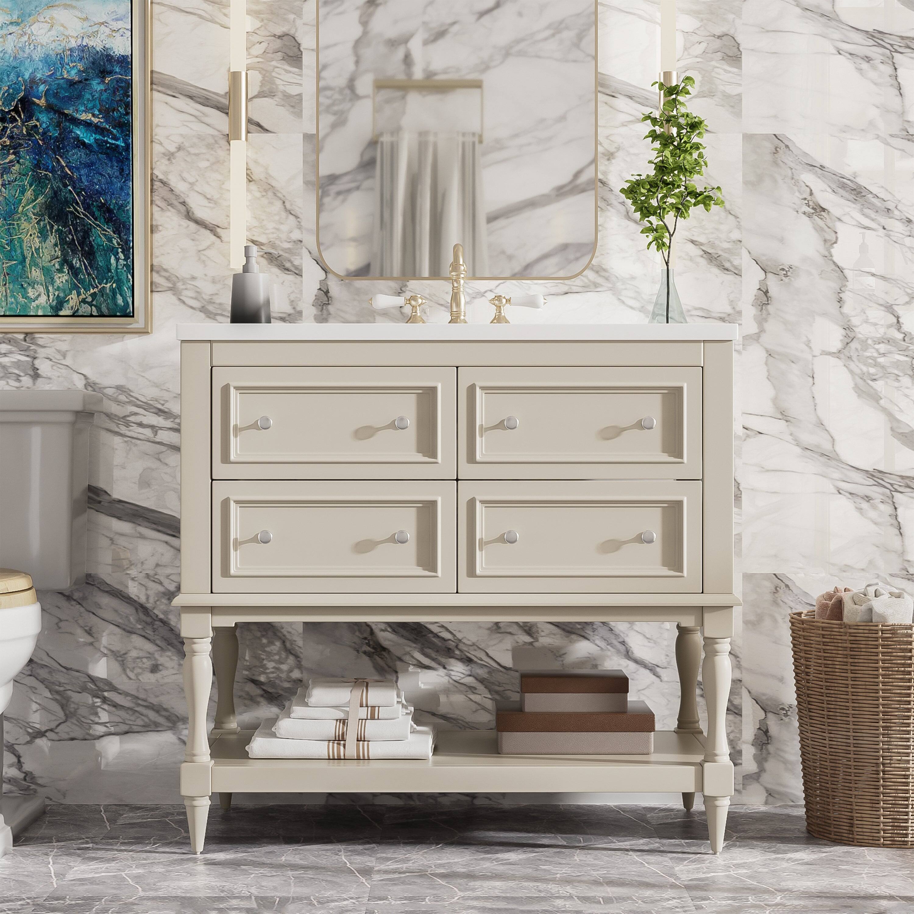 Alt View 1. Boyel Living - 36 Inch Modern Bathroom Vanity with Ceramic Sink Four Drawers Two Cabinets Beige - Off-white.