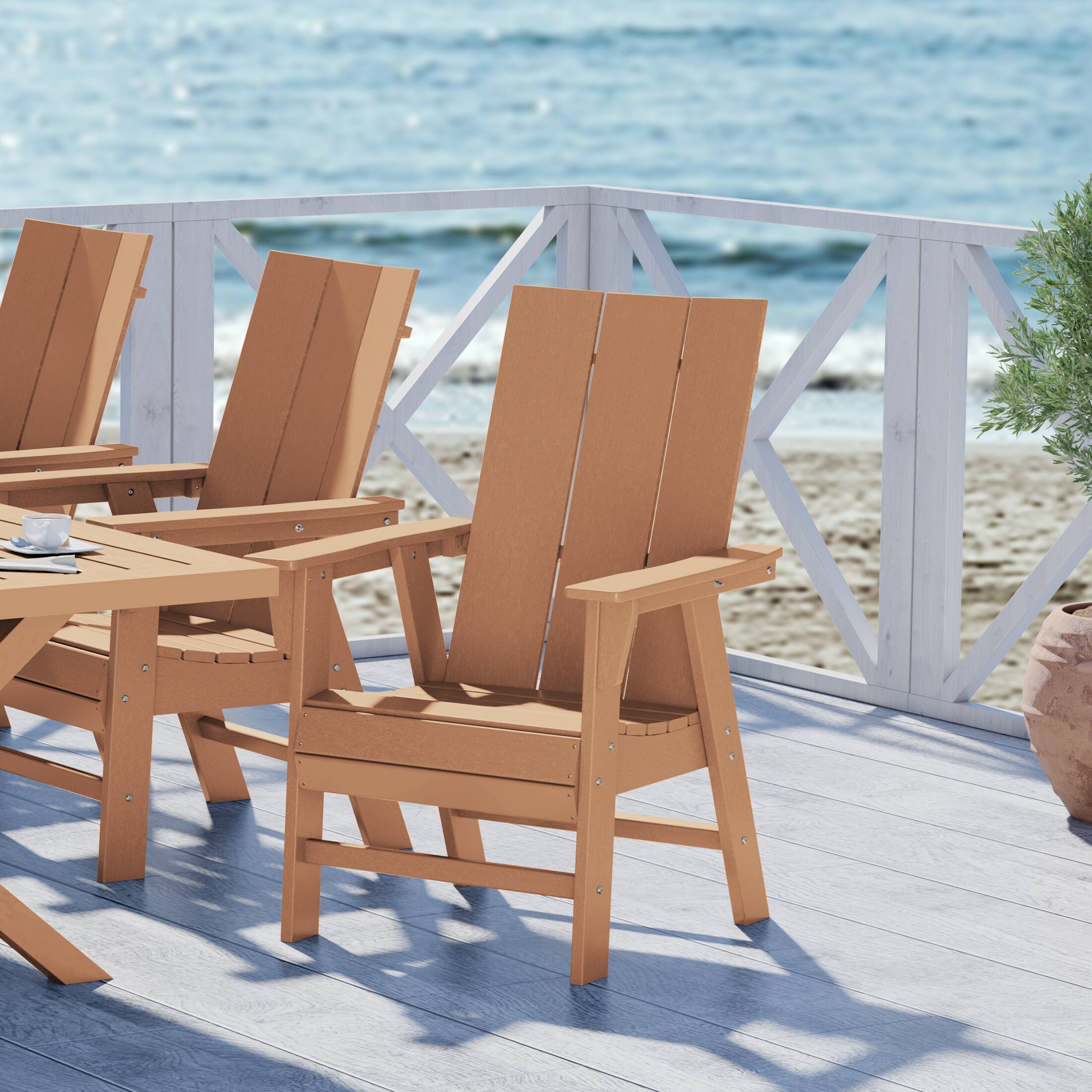 Angle. WestinTrends - WestinTrends Ashore Outdoor Patio HDPE Plastic Modern Adirondack Dining Chair - Teak.