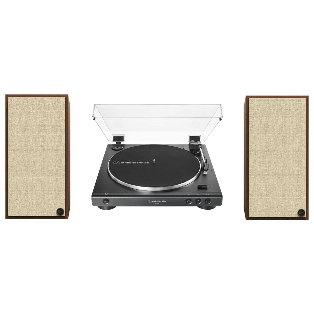 Front. Klipsch - Klipsch The Sevens Heritage Inspired Speakers (Walnut) with 60X-BK Fully Automatic Belt-Drive Stereo Turntable - Bundle - Black.